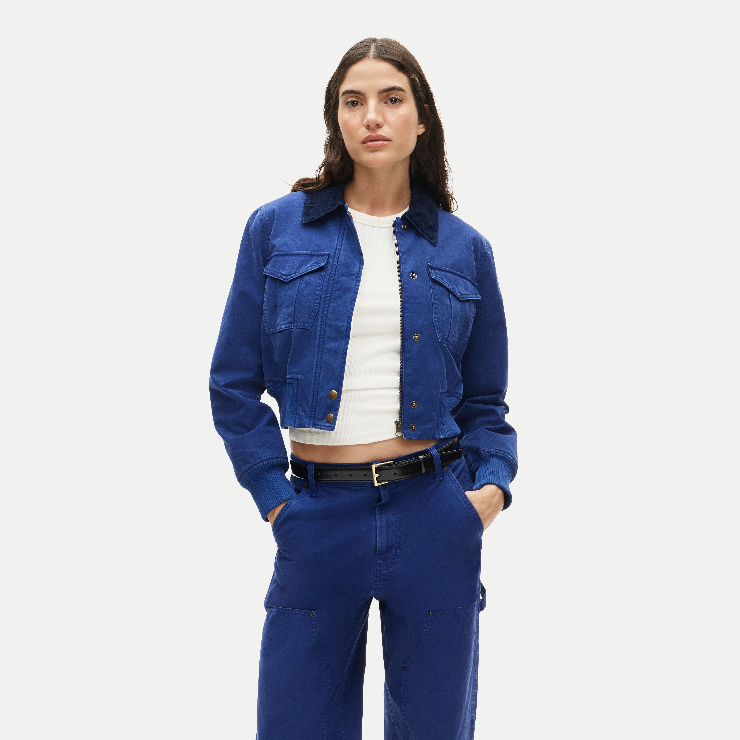 Cropped bomber jacket in cotton canvas