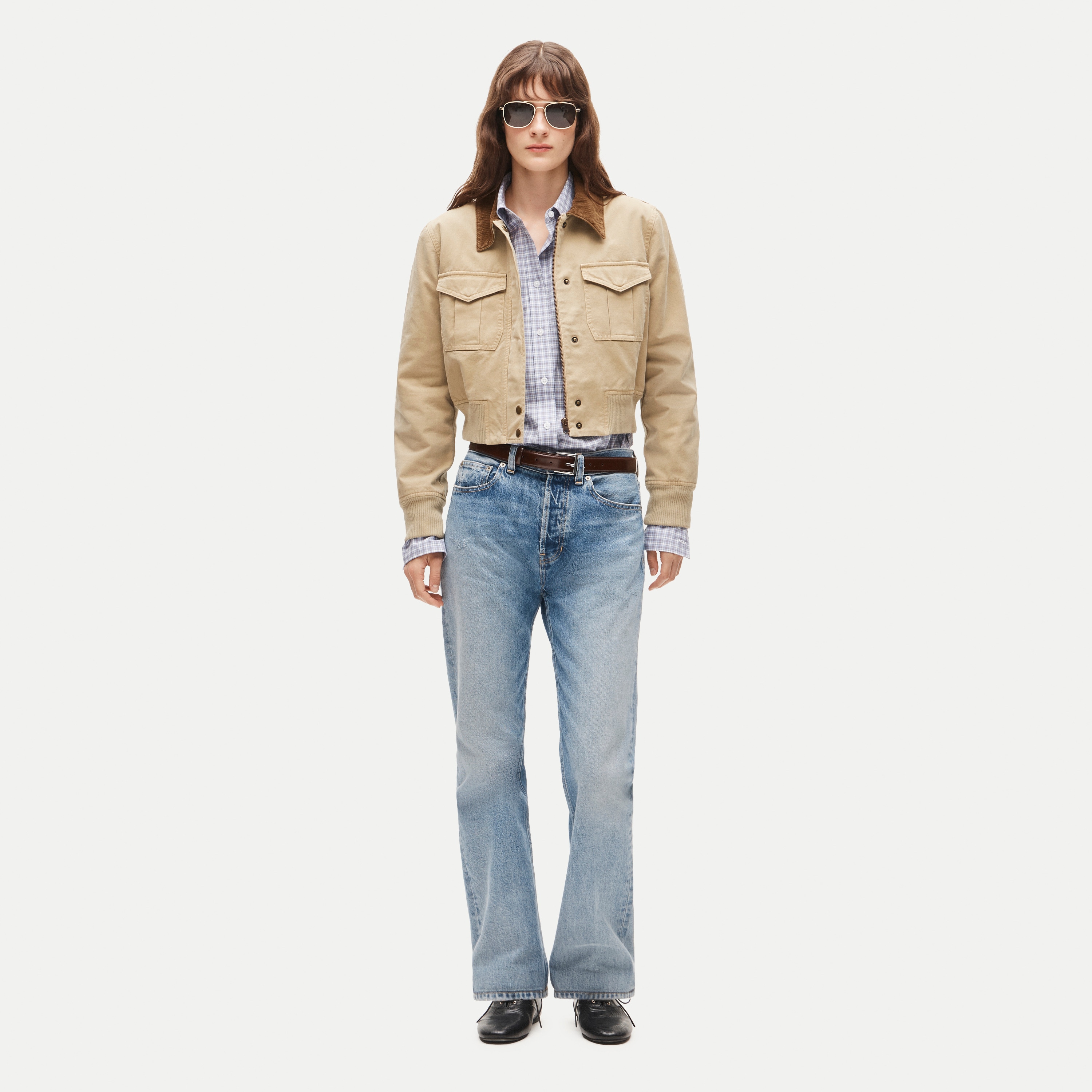 Cropped bomber jacket in cotton canvas