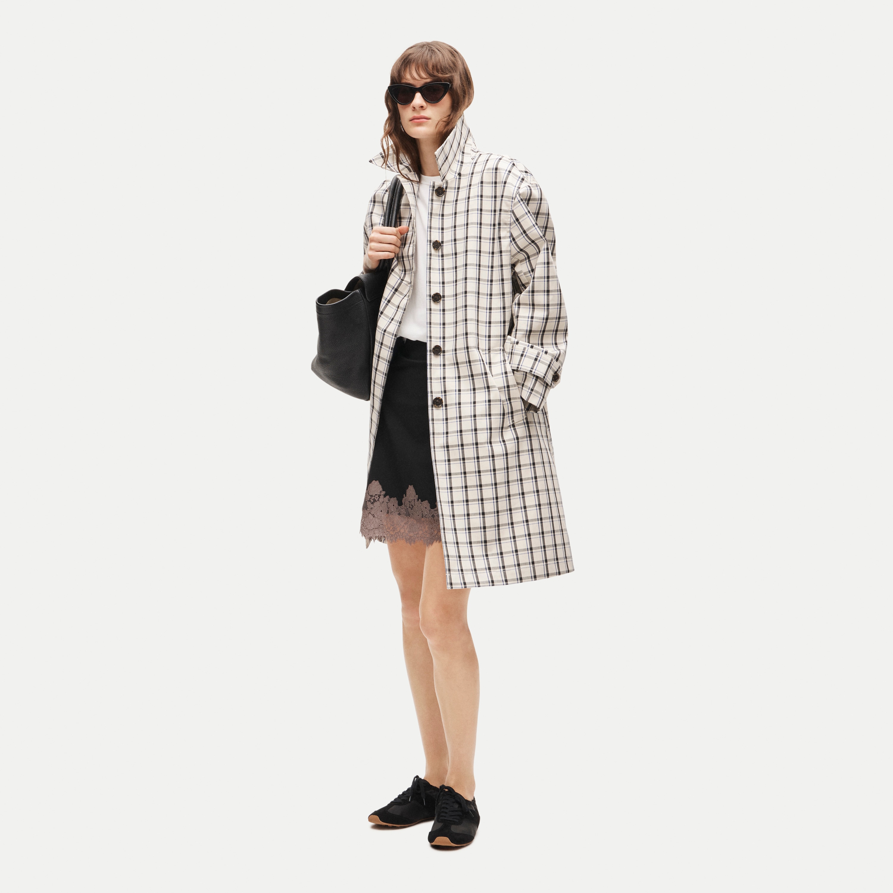 Soho car coat in plaid double-faced cotton