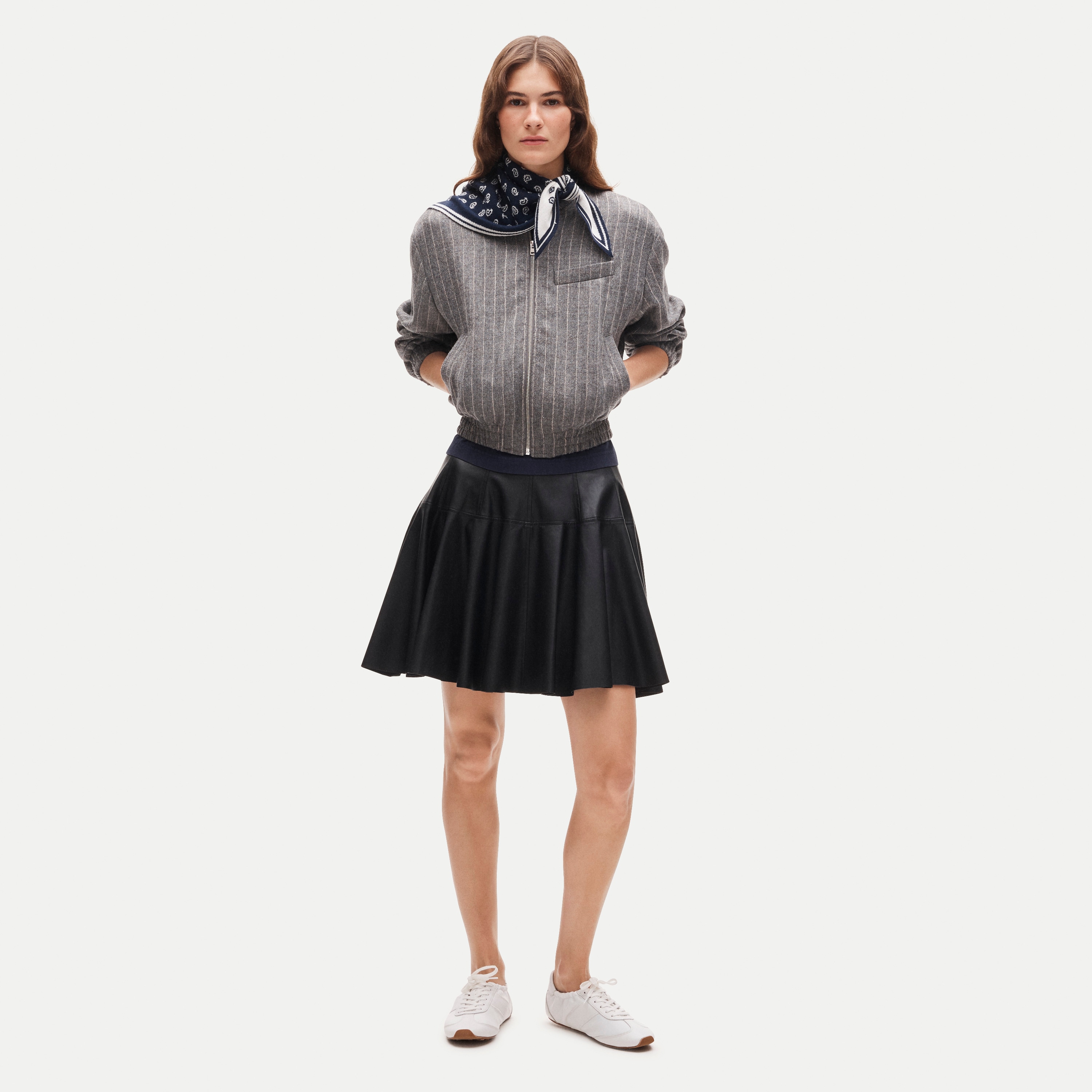 Bomber jacket in pinstriped wool