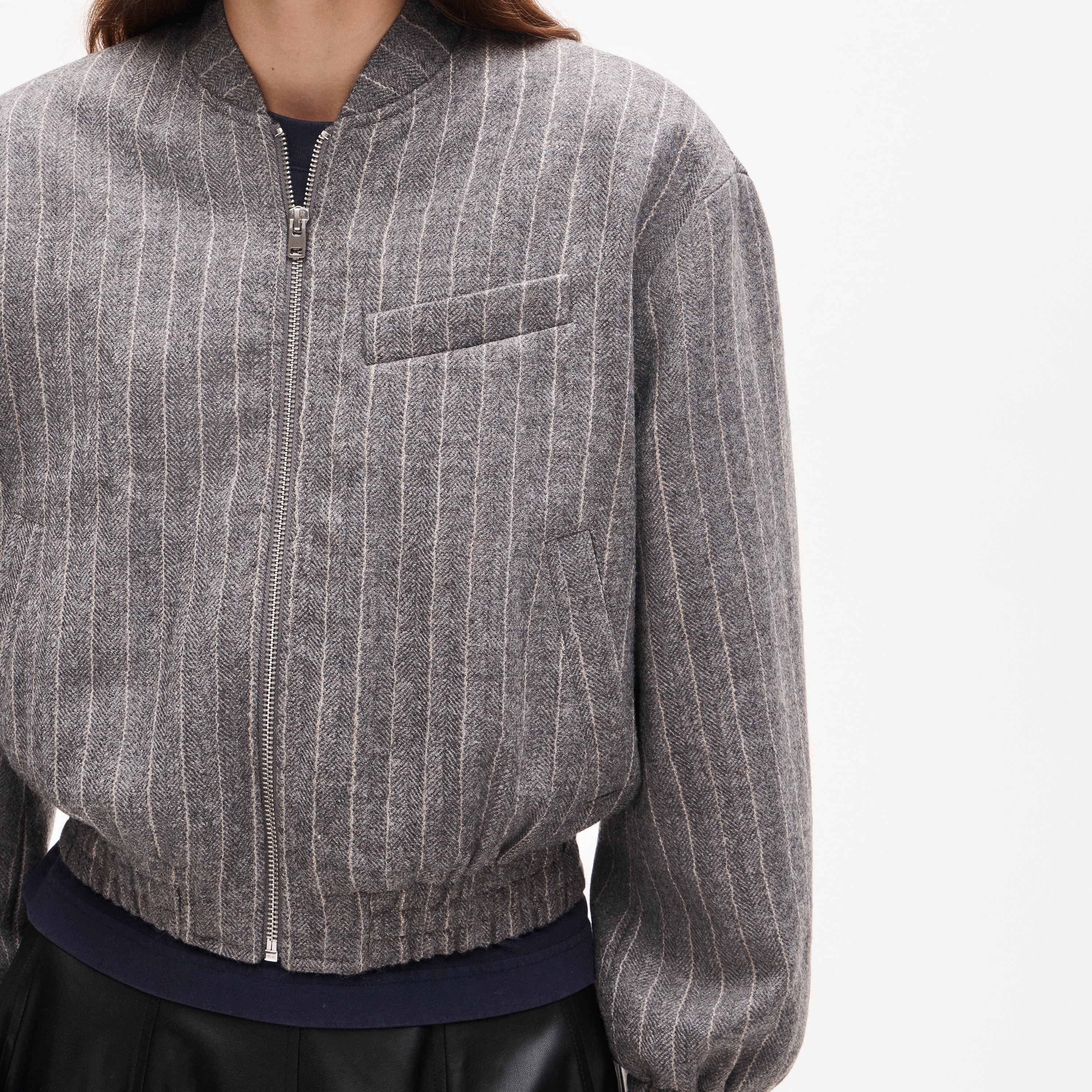 Bomber Jacket In Pinstriped Wool For Women | J.Crew