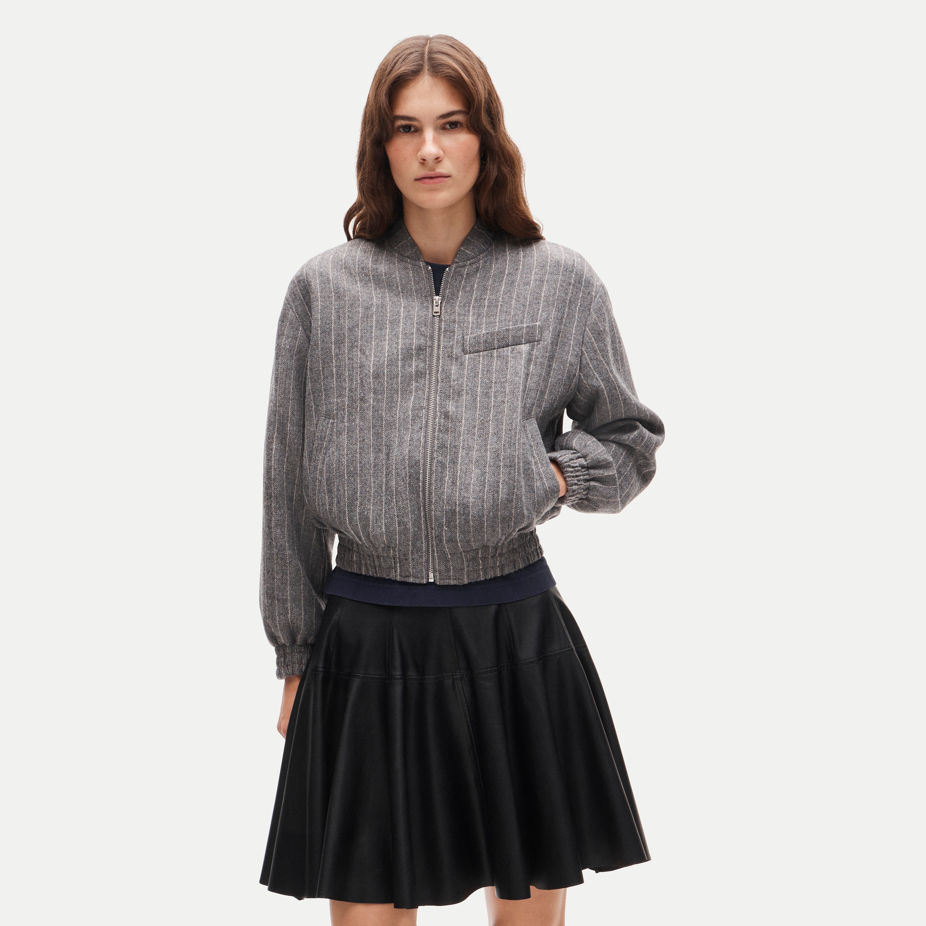 Bomber jacket in pinstriped wool