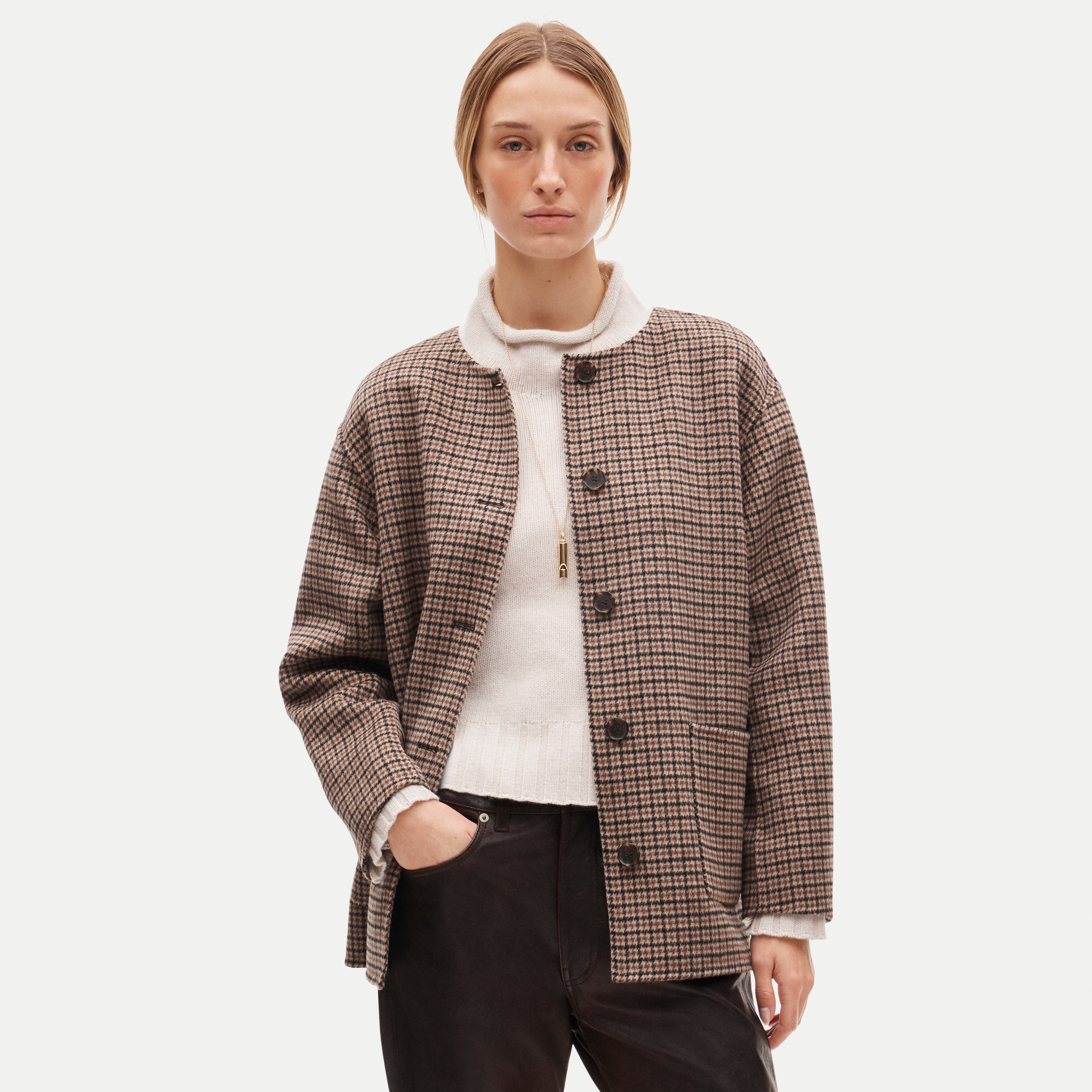 Bianca coat in plaid drapey wool blend