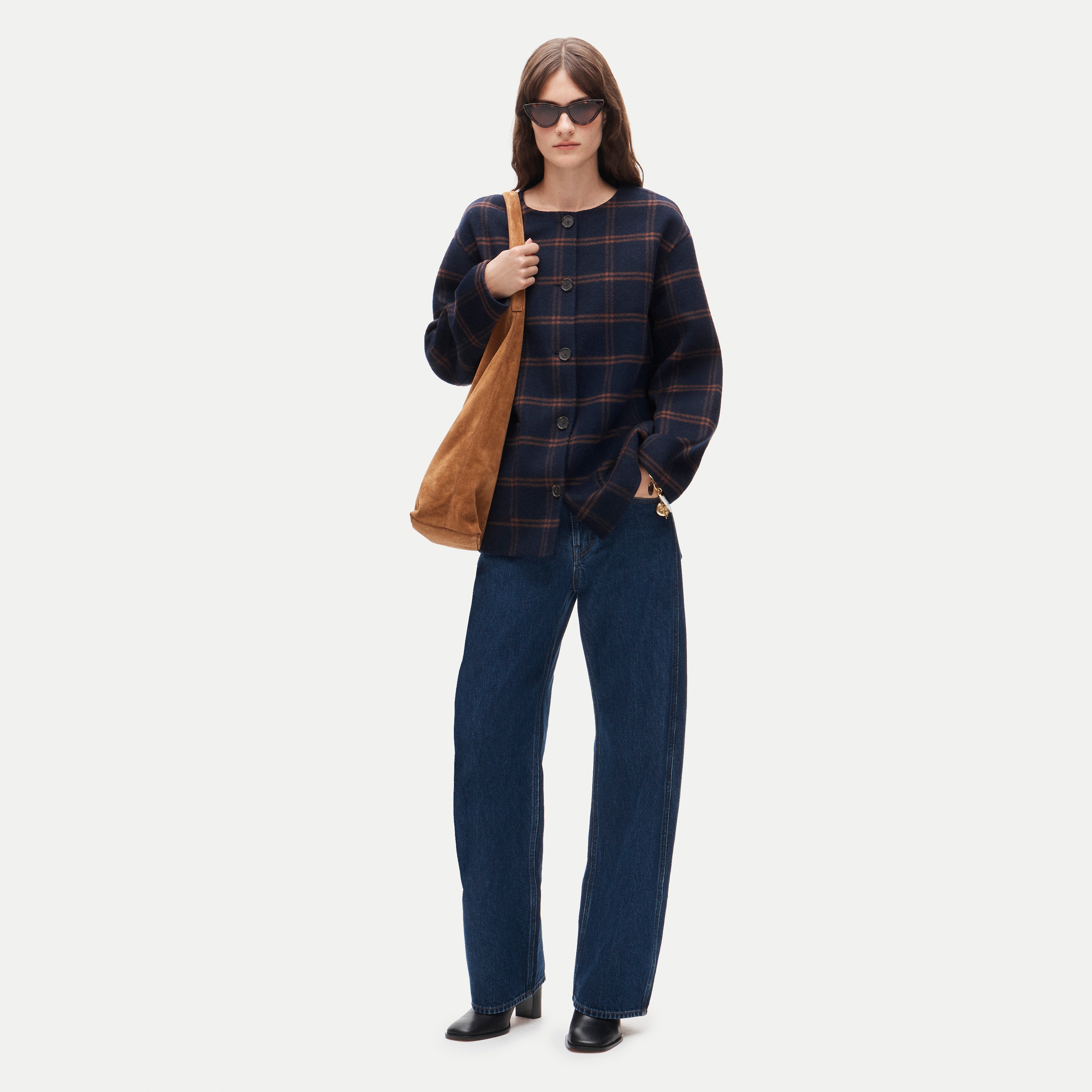 Bianca coat in plaid drapey wool blend