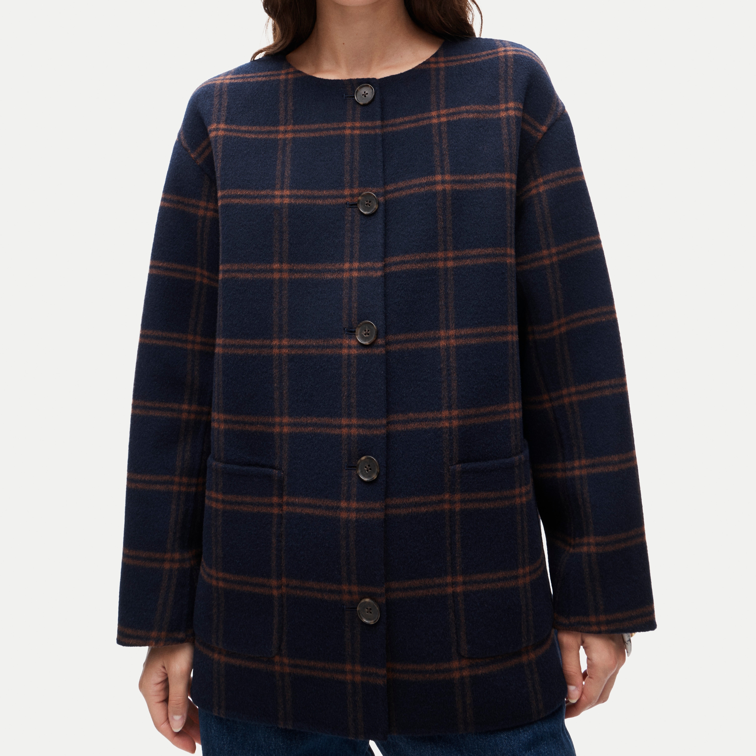 Bianca coat in plaid drapey wool blend