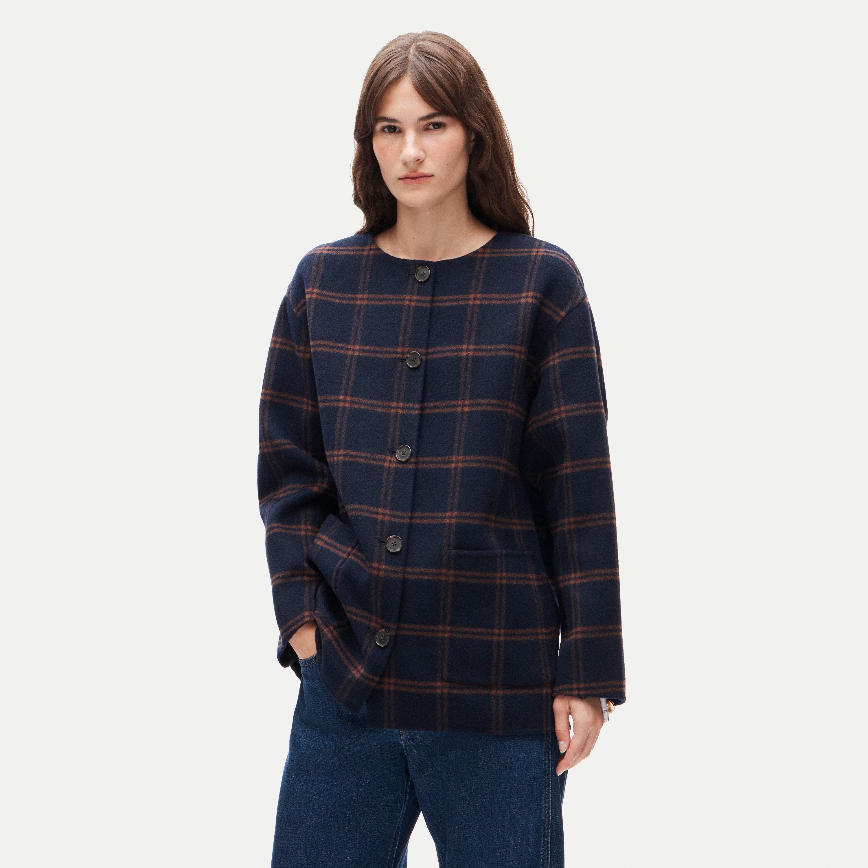 Bianca coat in plaid drapey wool blend