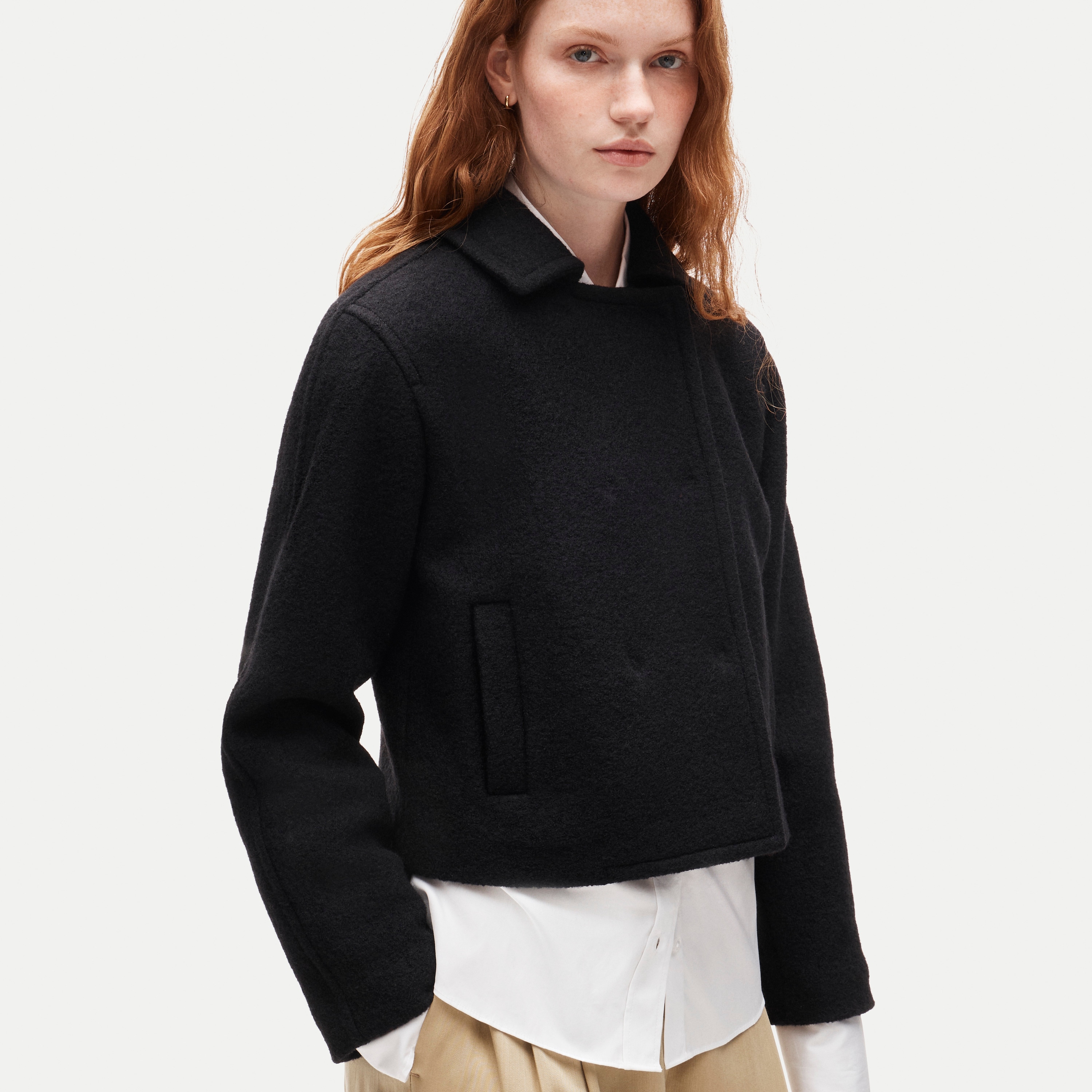 Double-breasted jacket in boiled wool