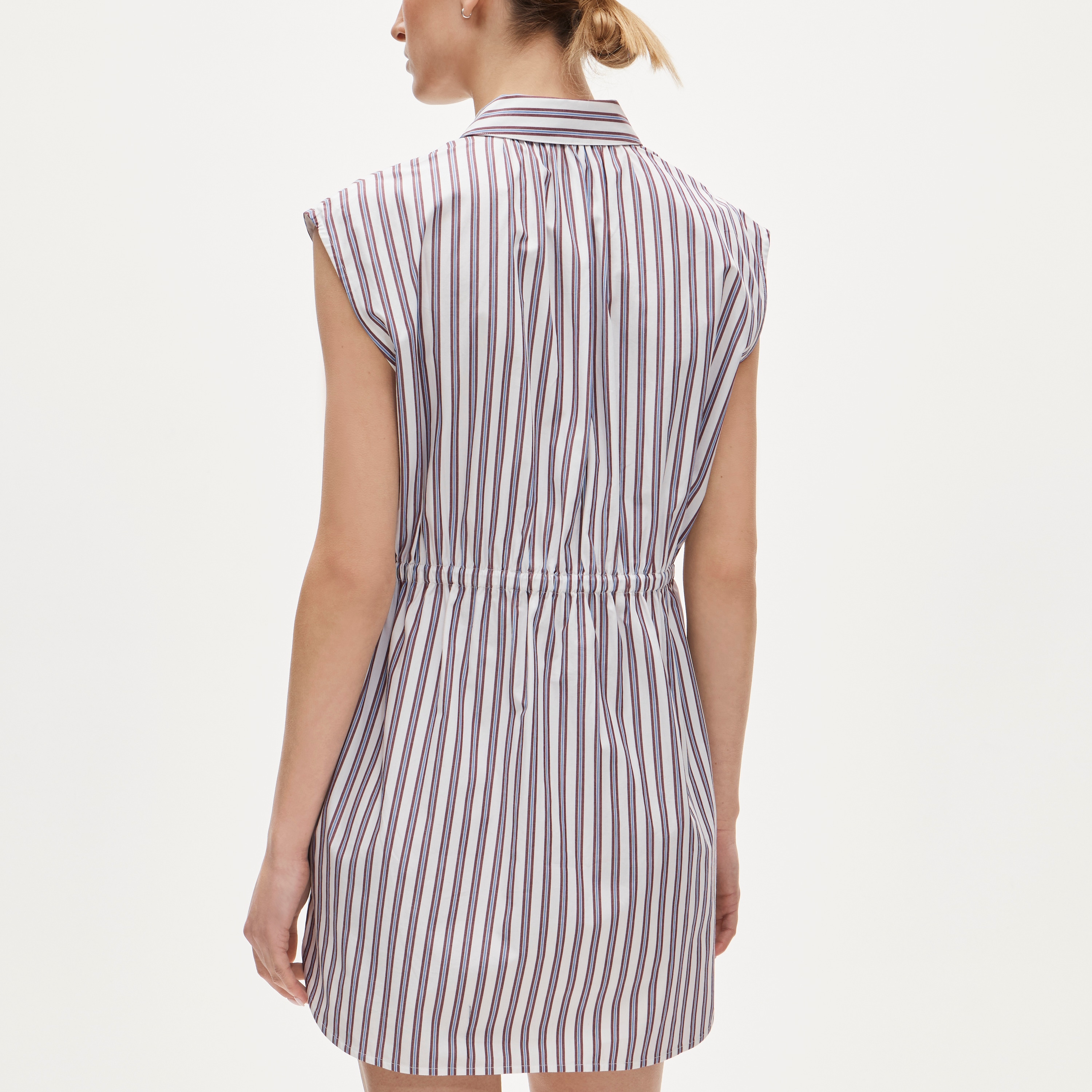 Mini cap-sleeve shirt-dress in striped cotton poplin - image 5