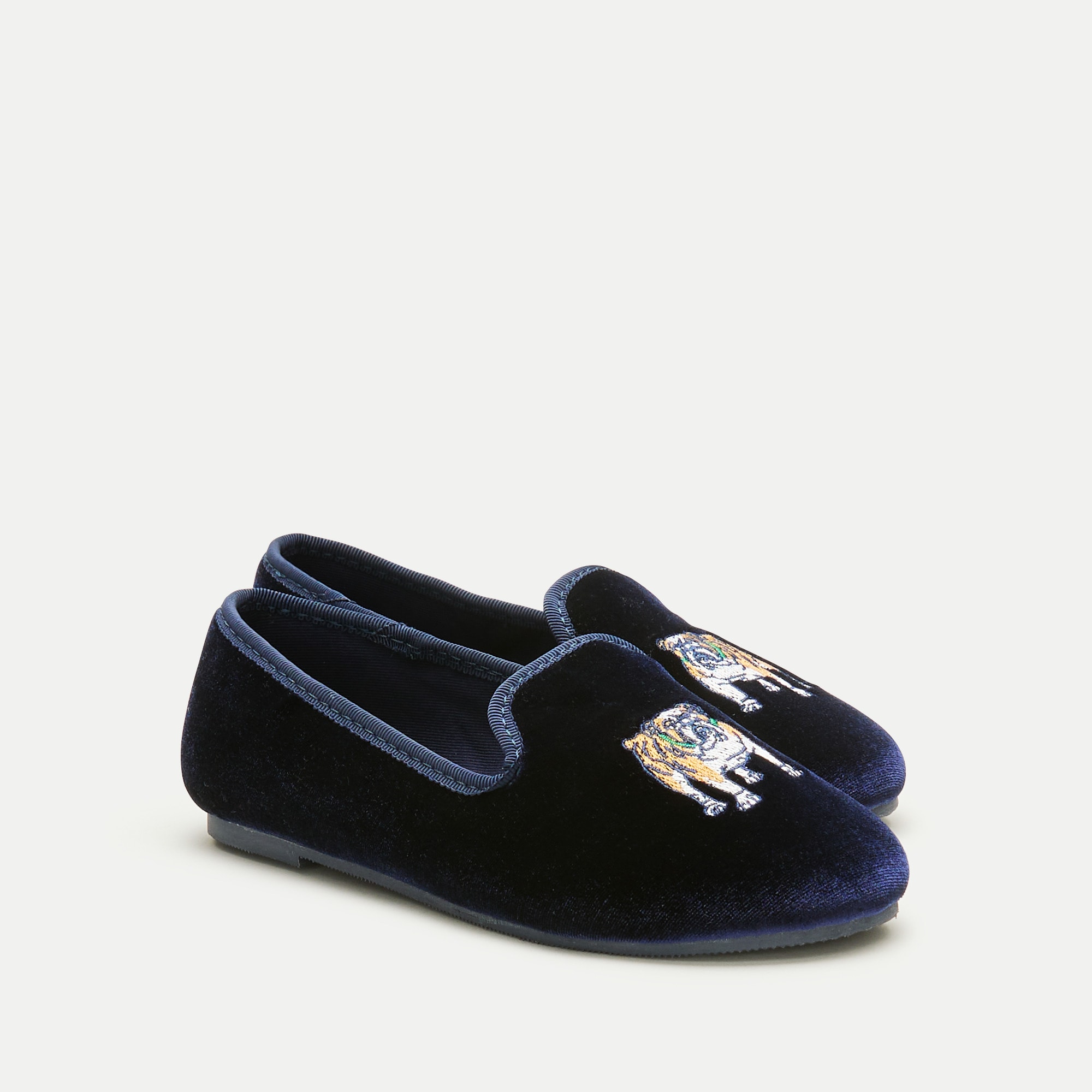 Kids' embroidered-bulldog velvet slip-on shoes