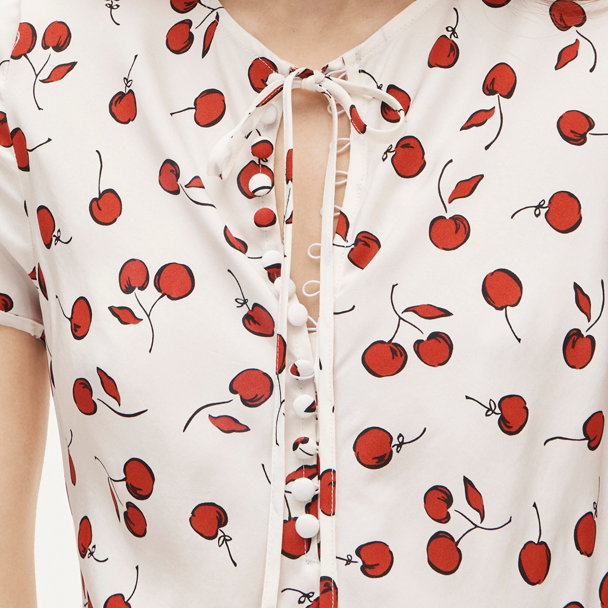 Short-sleeve slip dress in cherry print