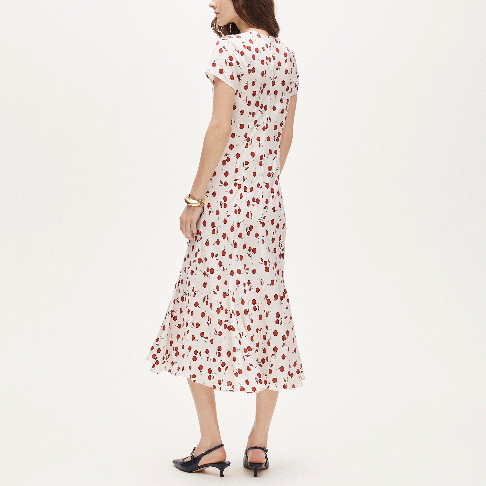 Short-sleeve slip dress in cherry print