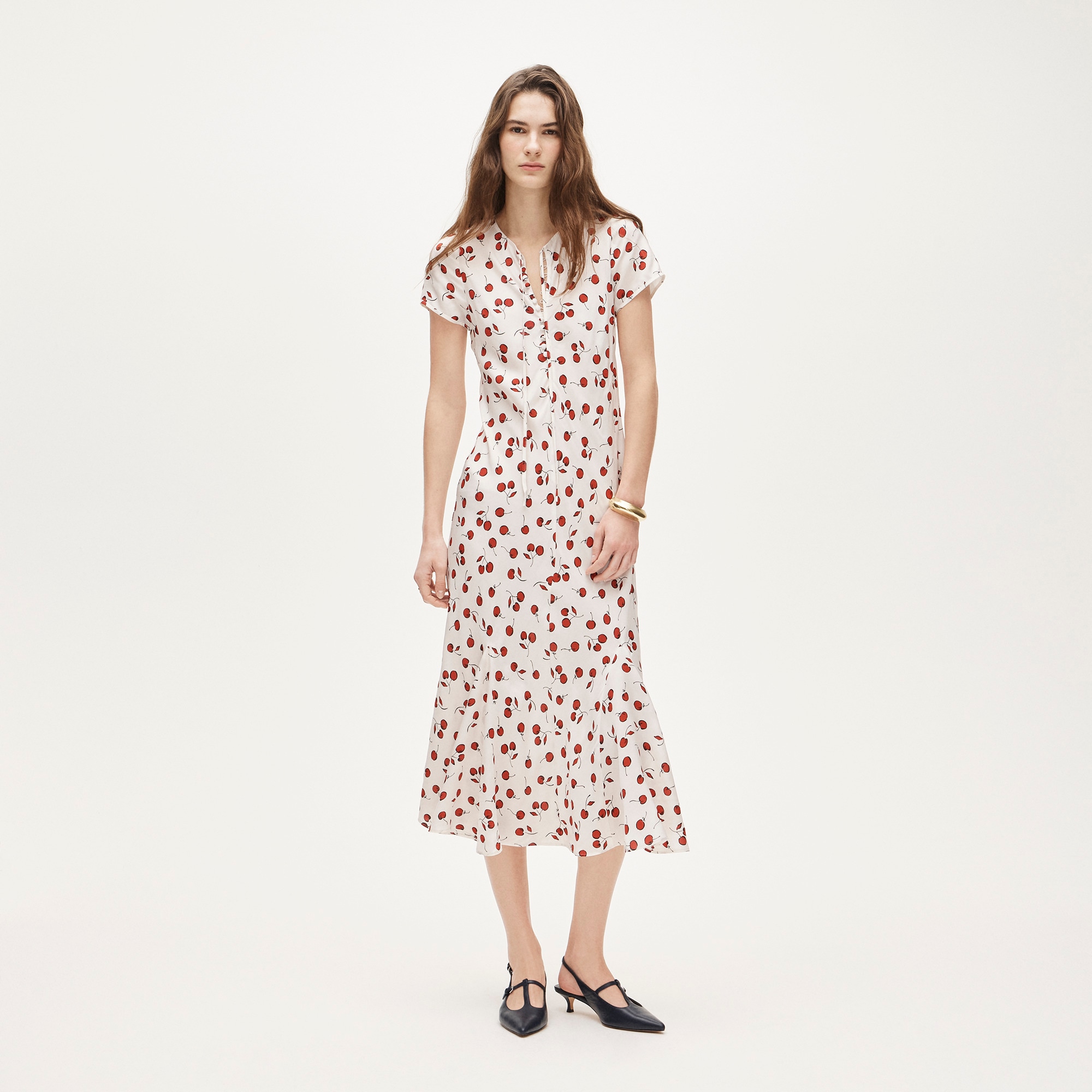 womens Short-sleeve slip dress in cherry print