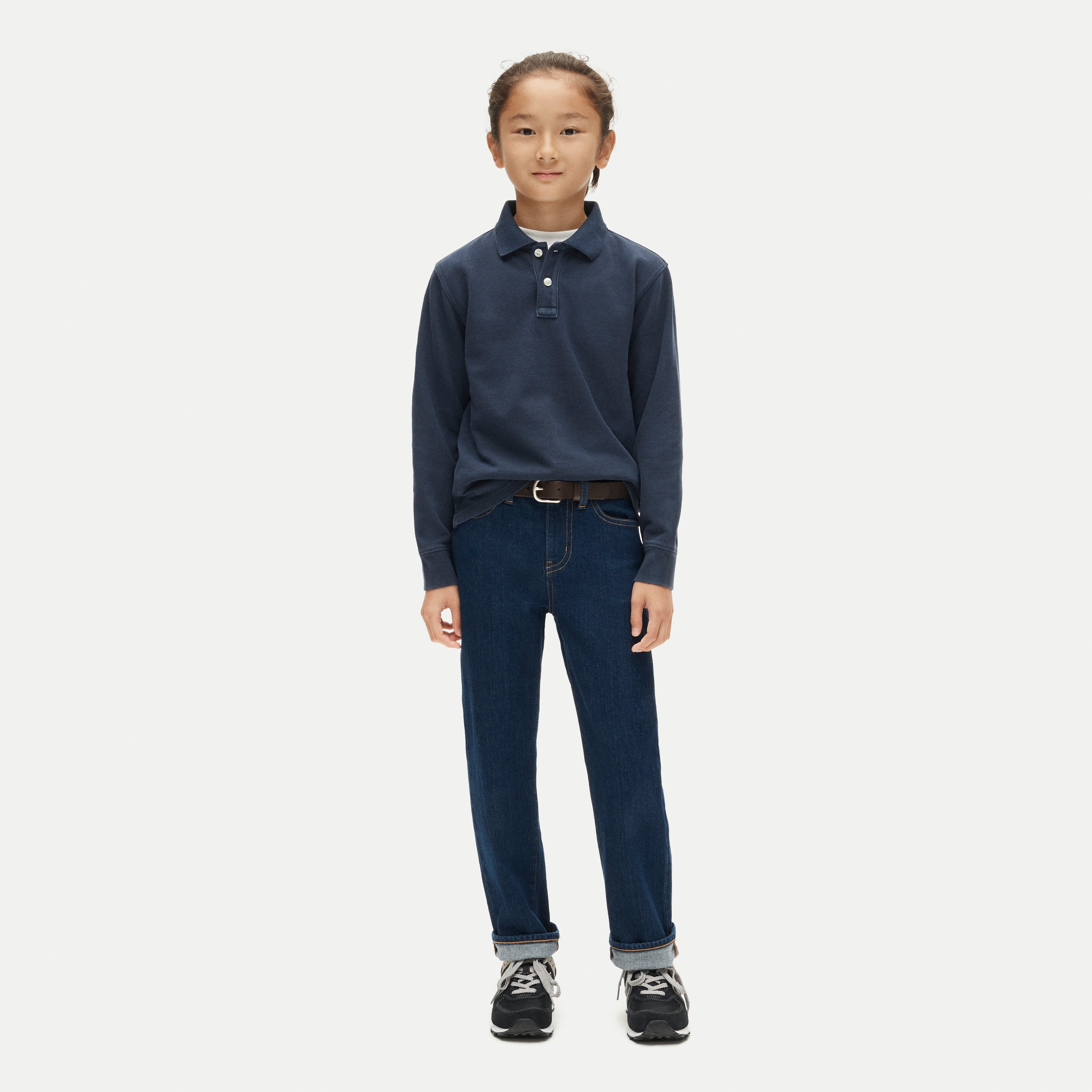 Kids' long-sleeve washed piqué polo shirt