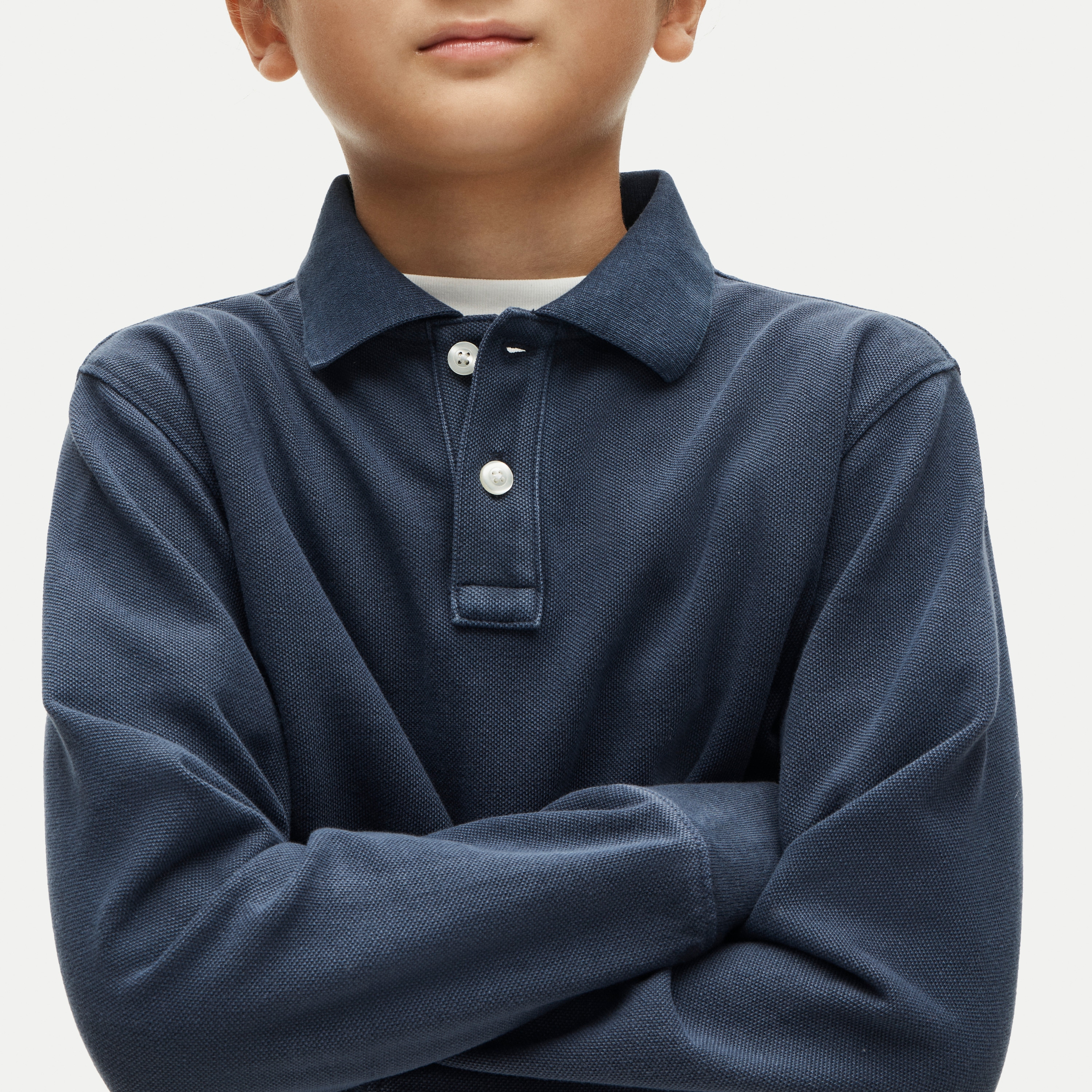 Kids' long-sleeve washed piqué polo shirt