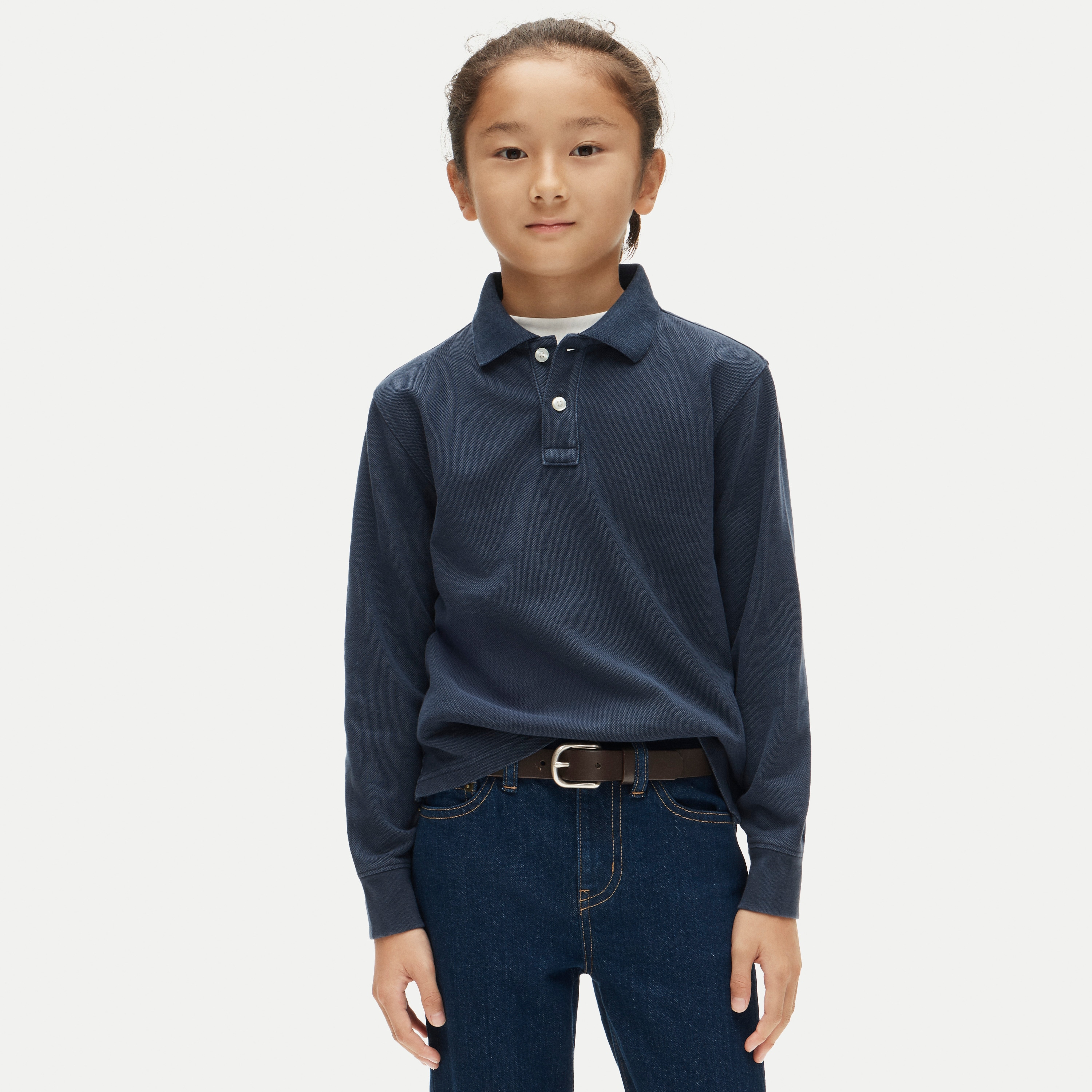 Kids' long-sleeve washed piqué polo shirt