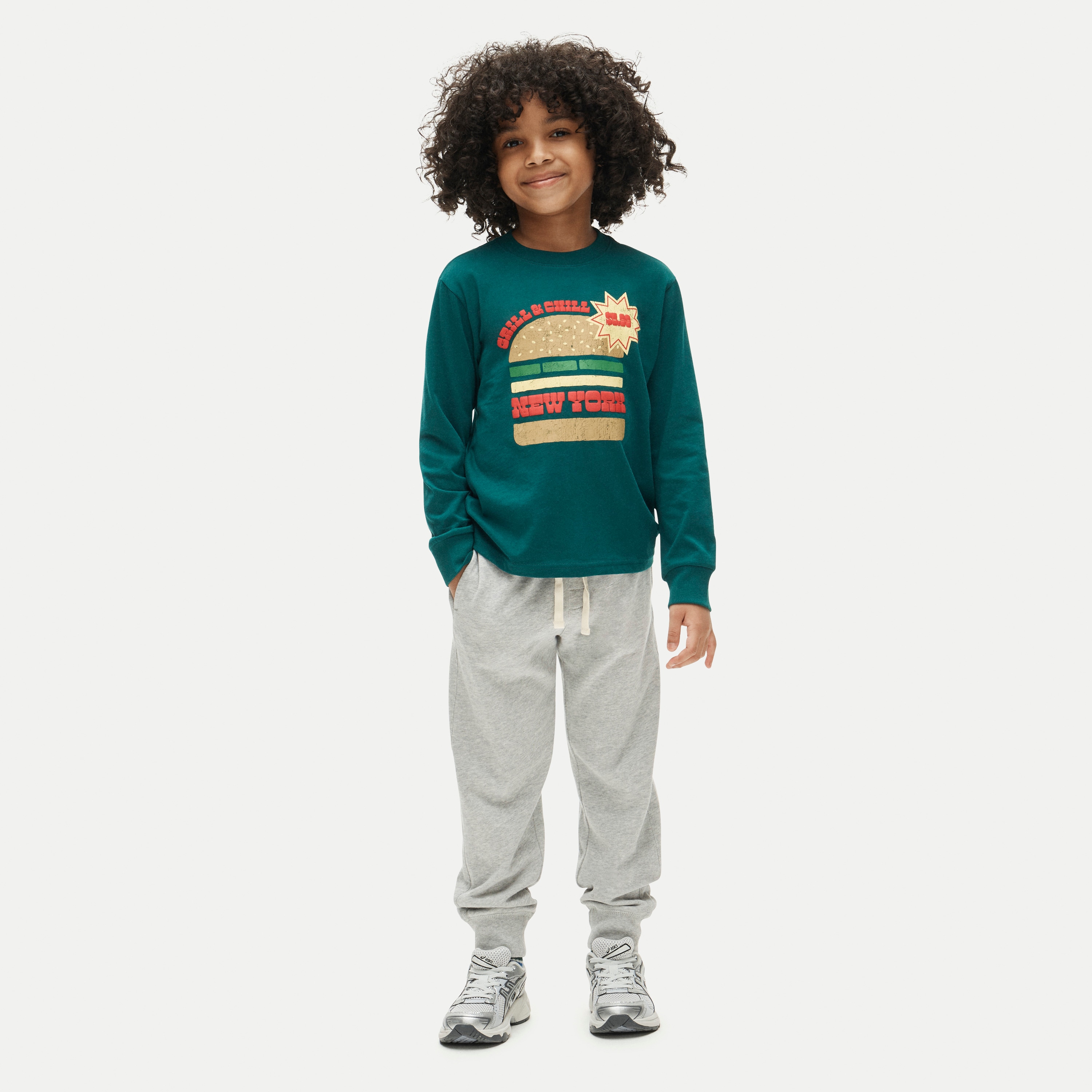 Kids' long-sleeve "grill & chill" graphic T-shirt