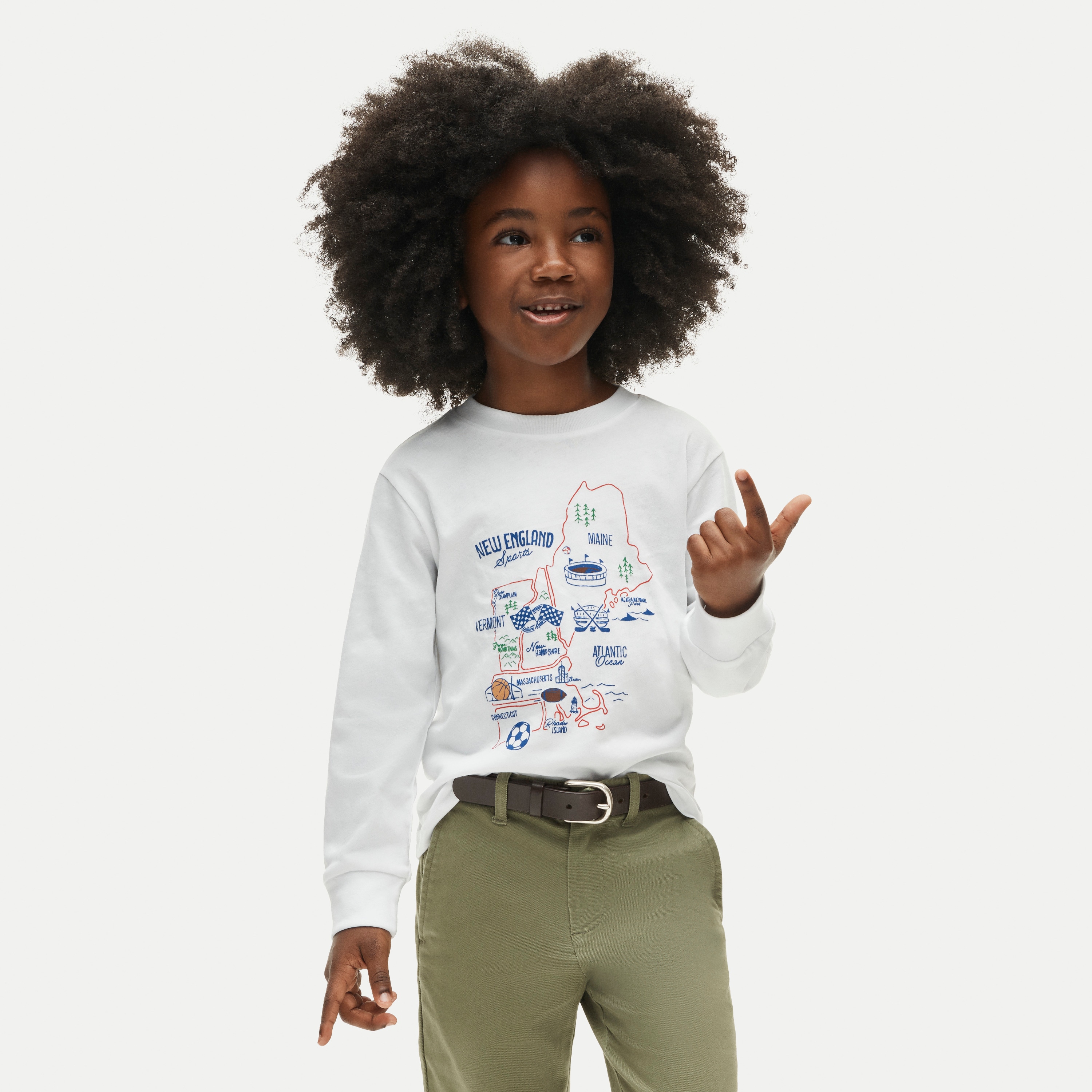 Kids' long-sleeve "New England sports" graphic T-shirt
