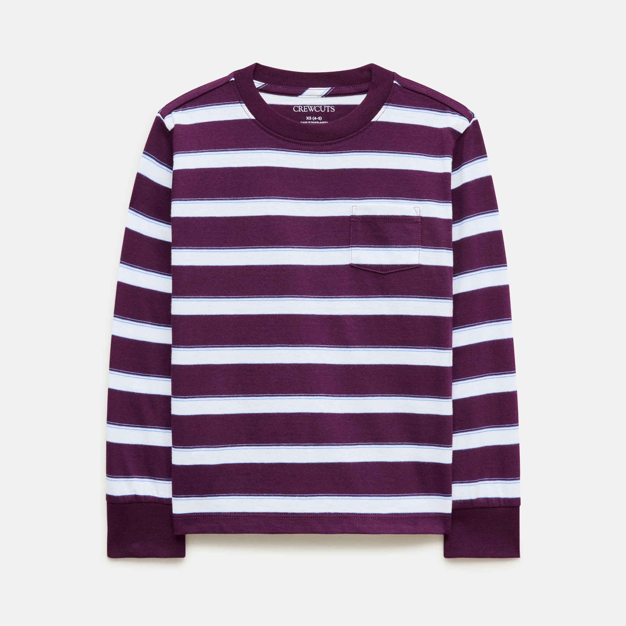 Kids' long-sleeve pocket T-shirt in striped broken-in jersey