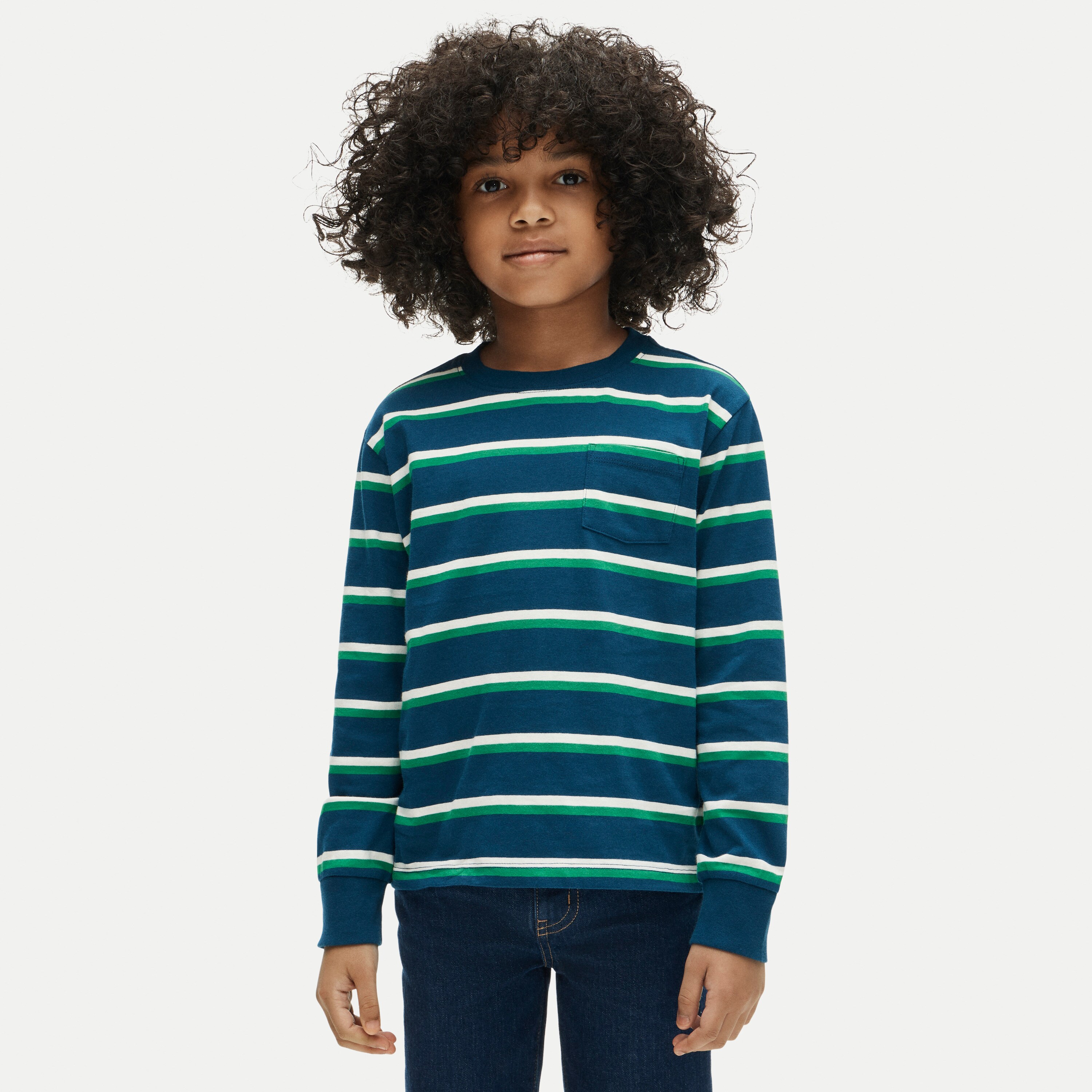 Kids' Long-sleeve Pocket T-shirt In Striped Broken-in Jersey For