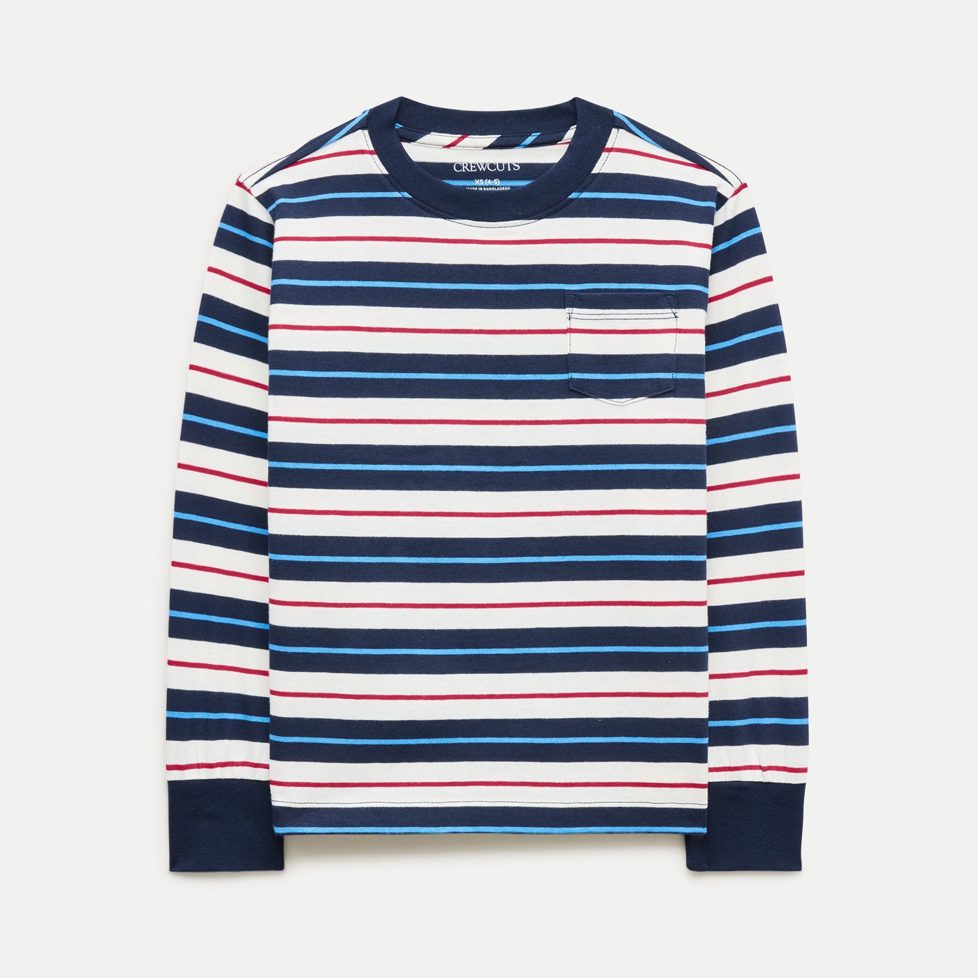 Kids' long-sleeve pocket T-shirt in striped broken-in jersey