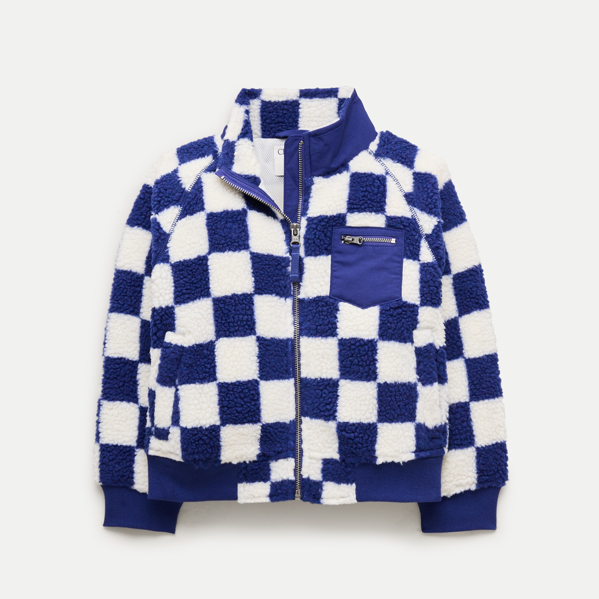 Kids' zip-up Sherpa jacket in checkerboard