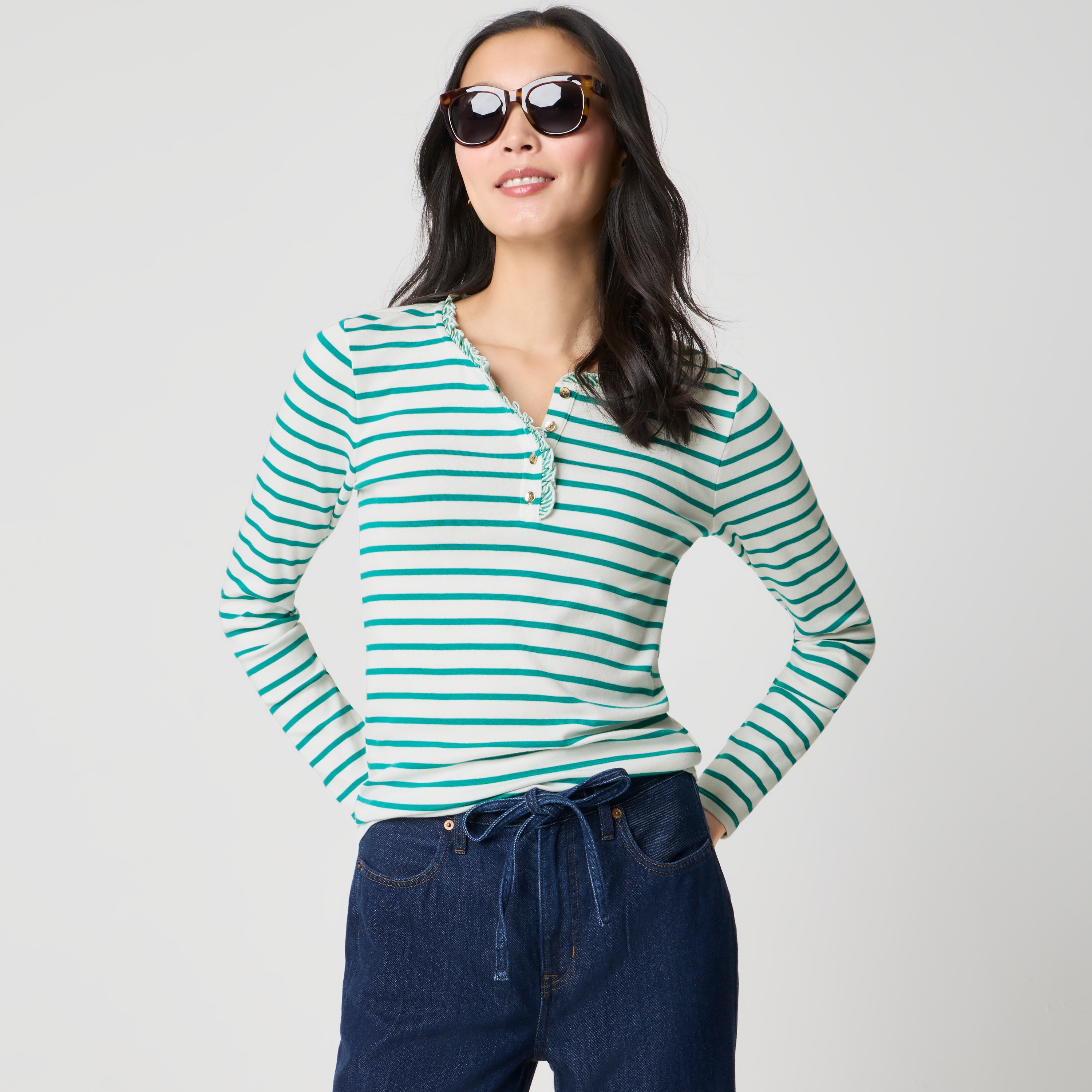 Striped ruffleneck henley