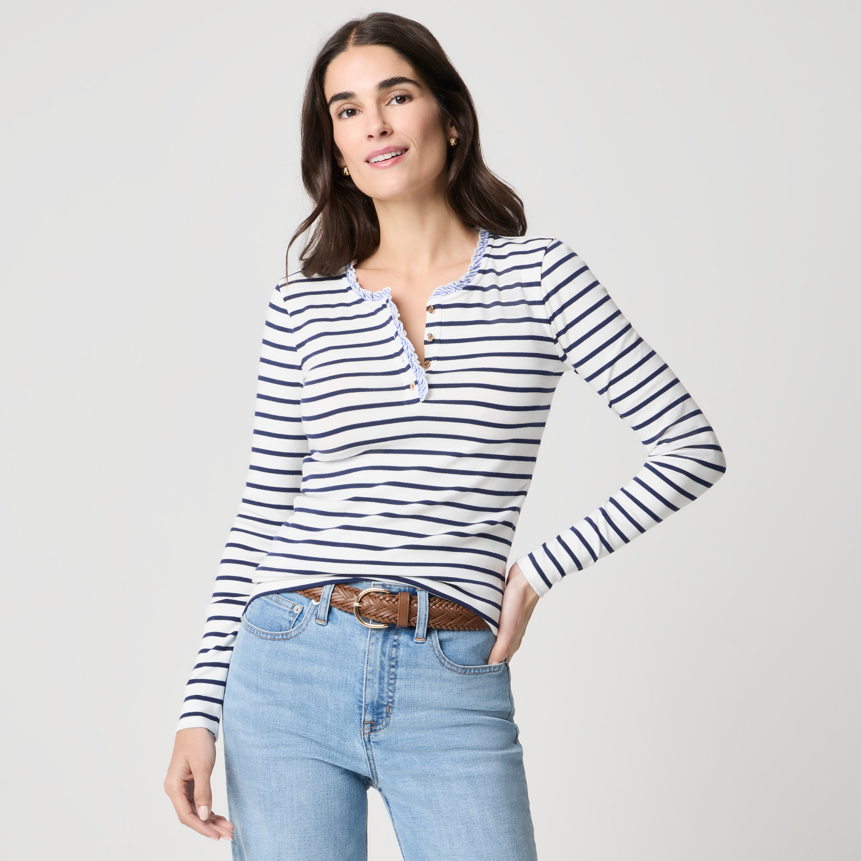 Striped ruffleneck henley