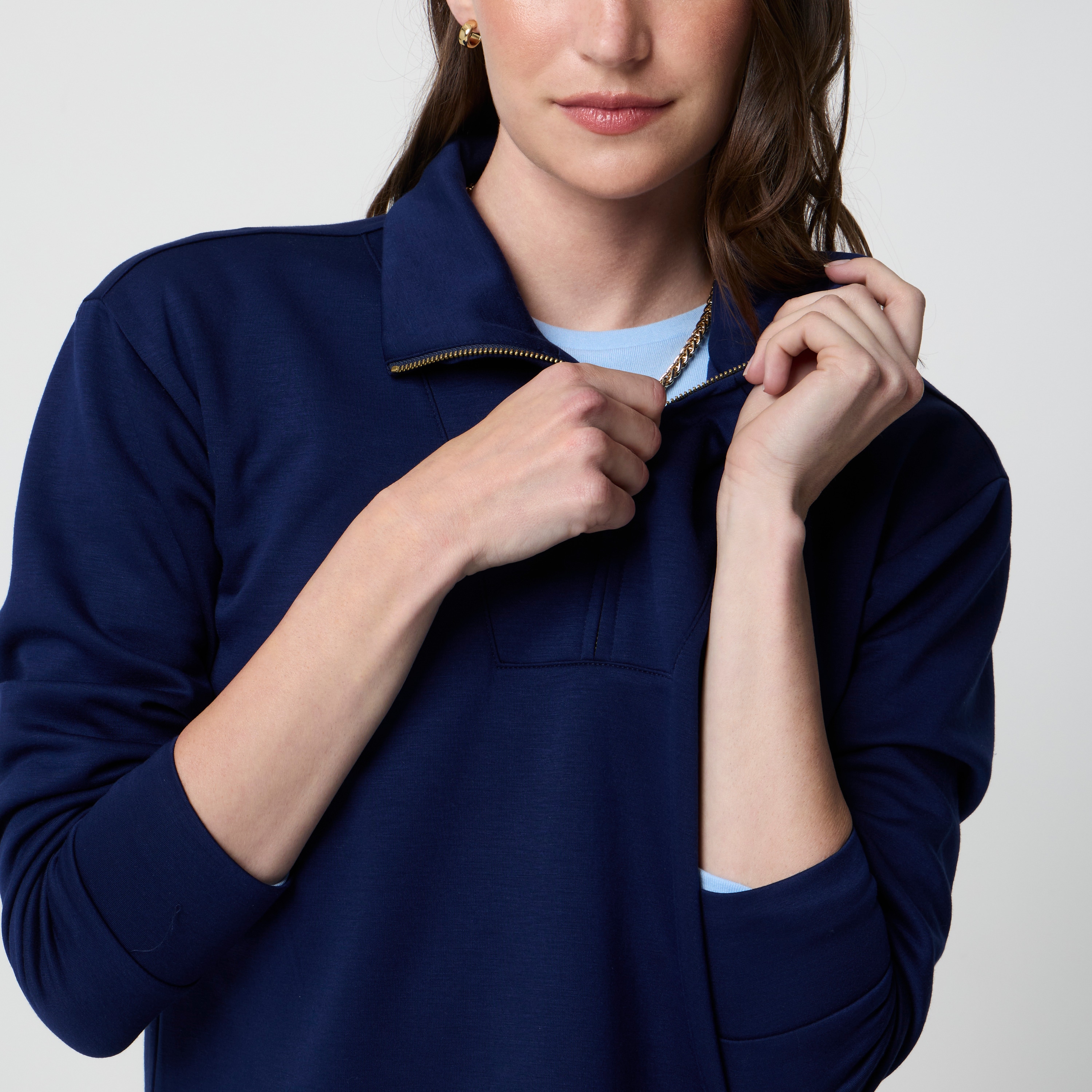 Luxe interlock quarter-zip tunic sweatshirt