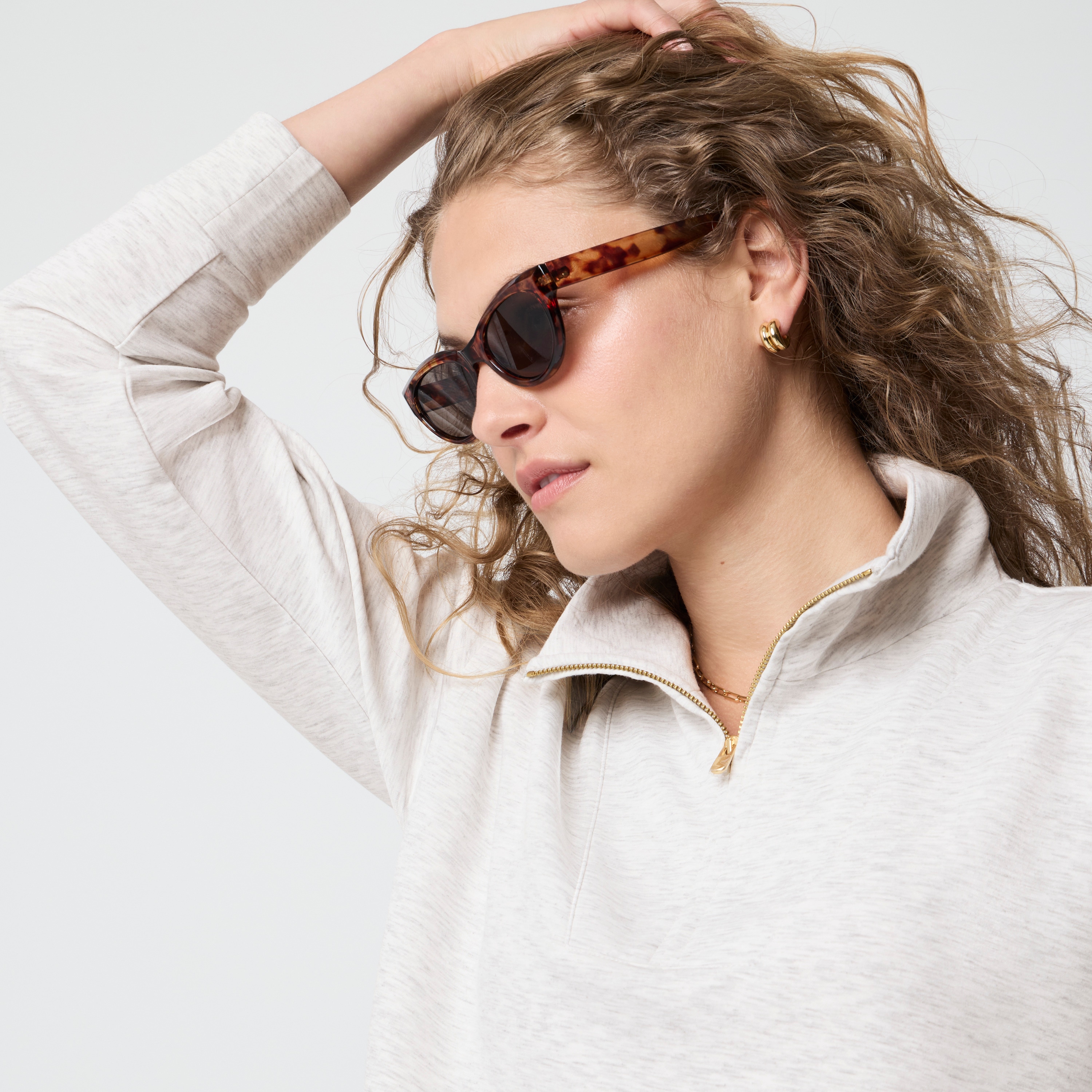 Luxe interlock quarter-zip tunic sweatshirt