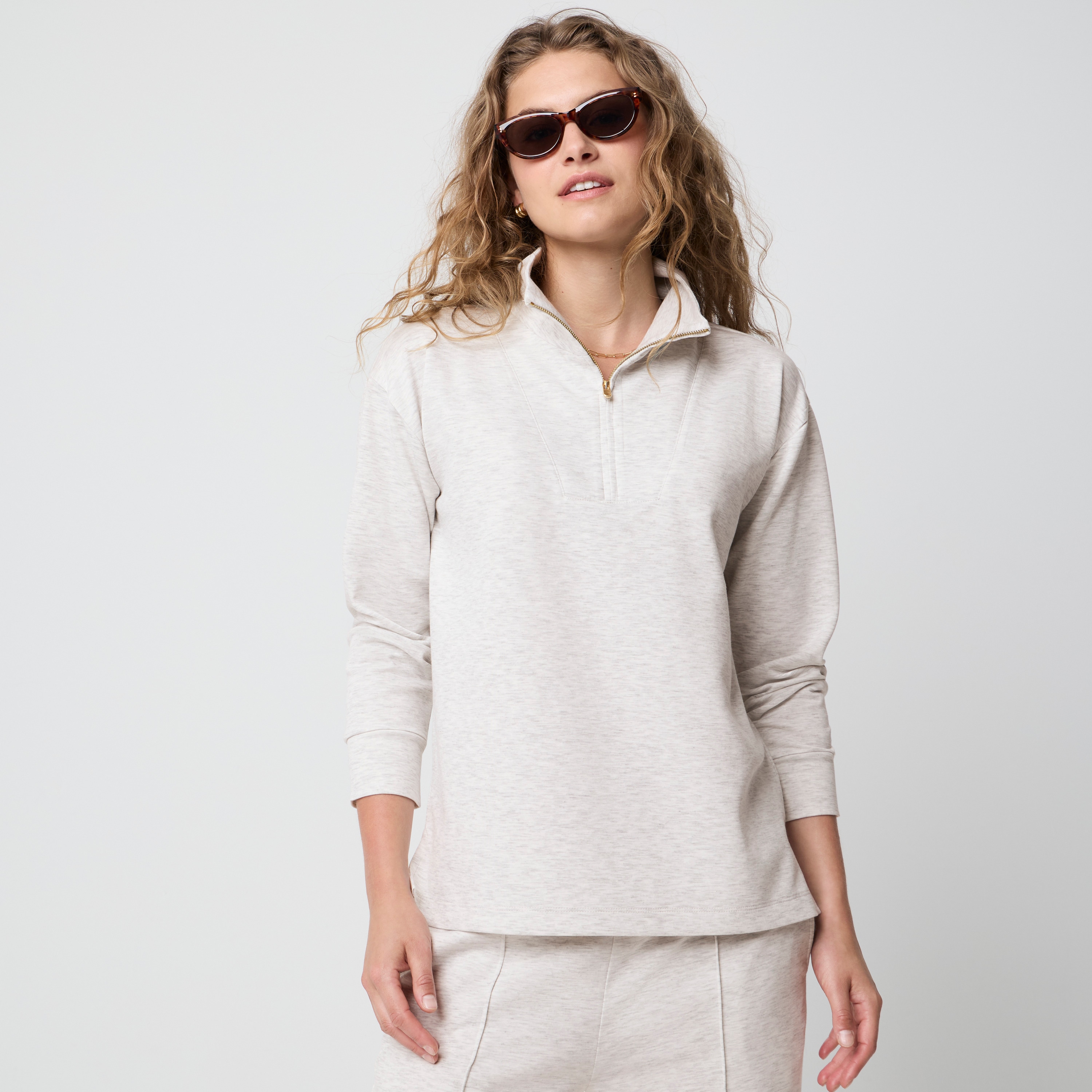 Luxe interlock quarter-zip tunic sweatshirt