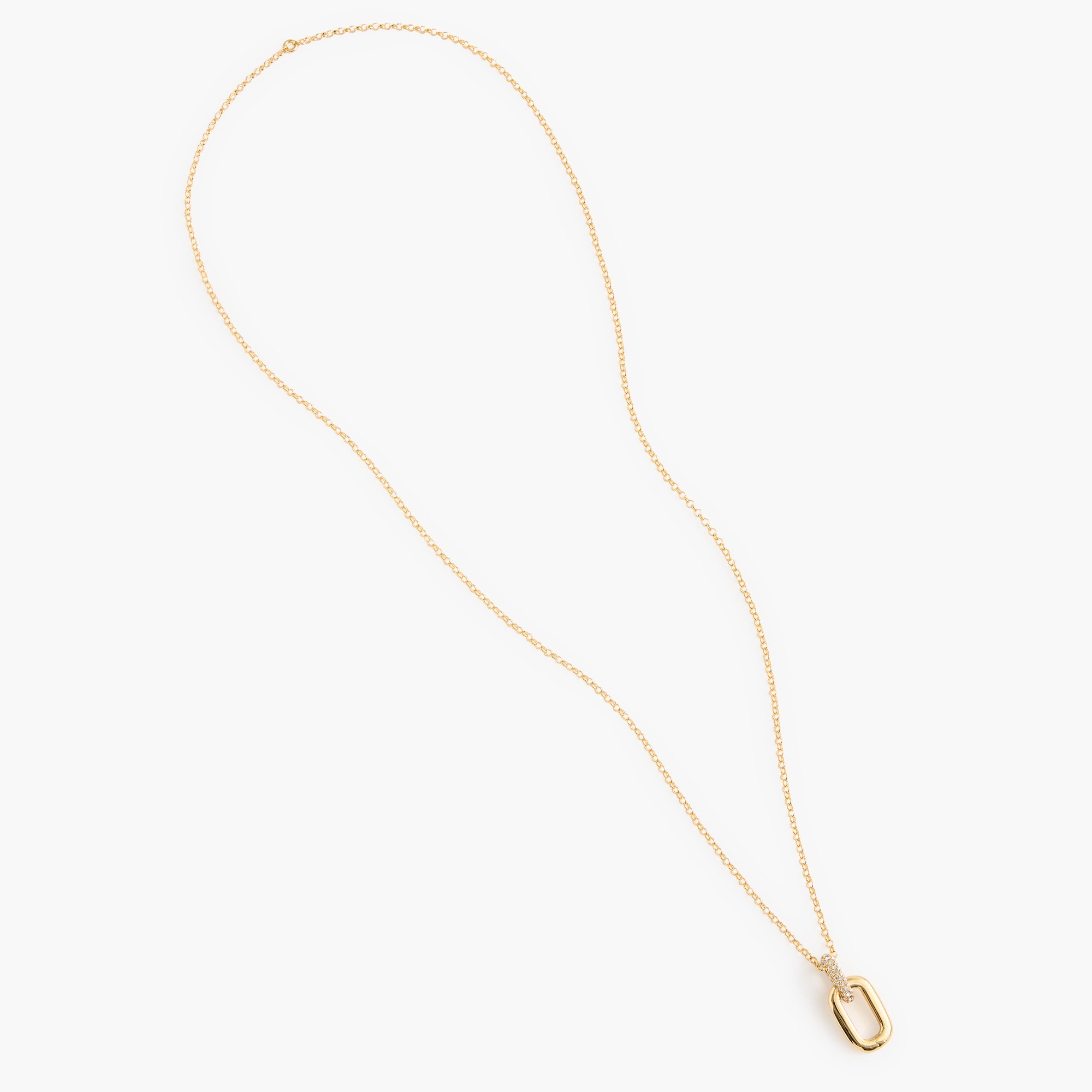 Long pavé puffy oval pendant necklace