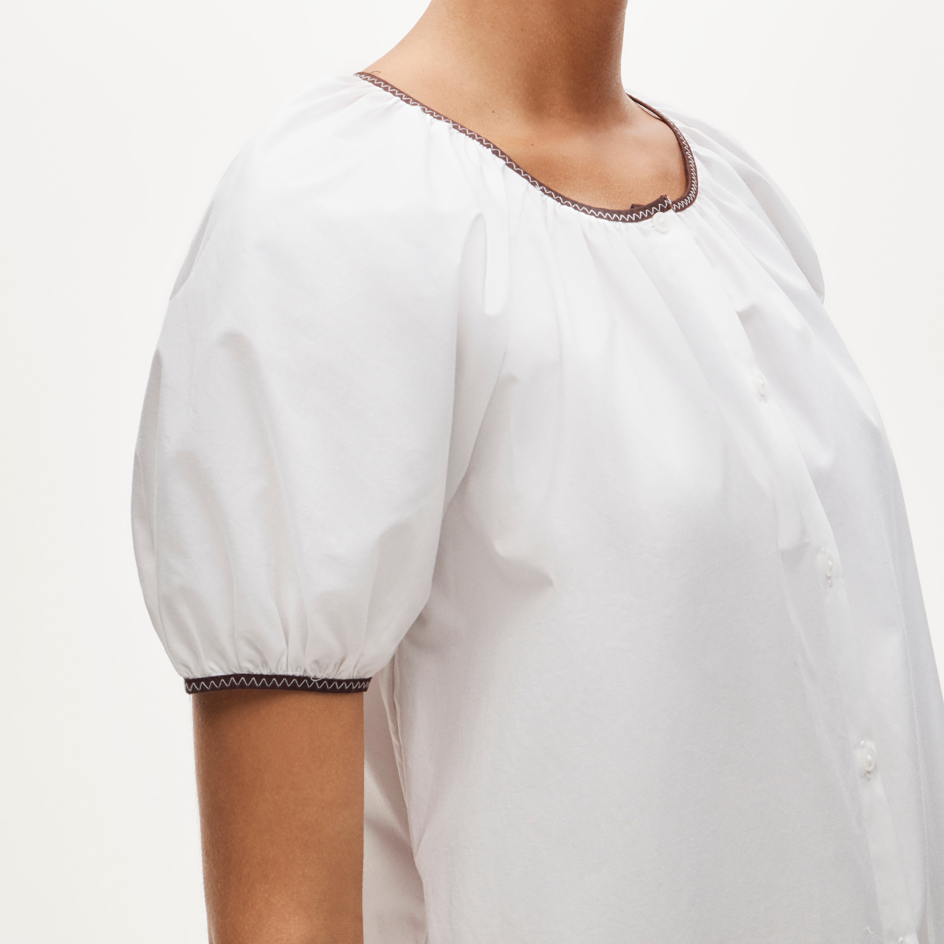 Puff-sleeve popover dress with contrast trim