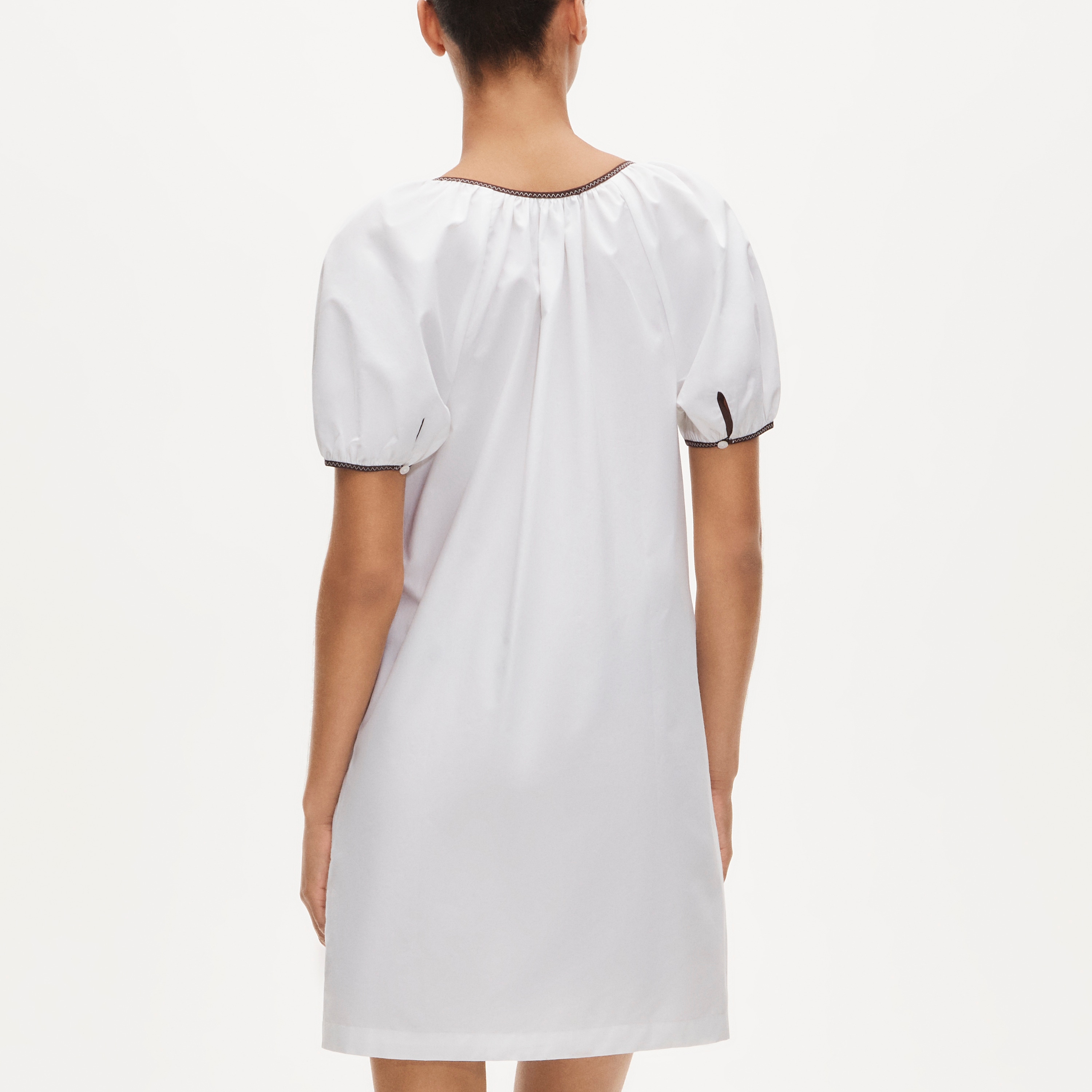 Puff-sleeve Popover Dress With Contrast Trim For Women | J.Crew