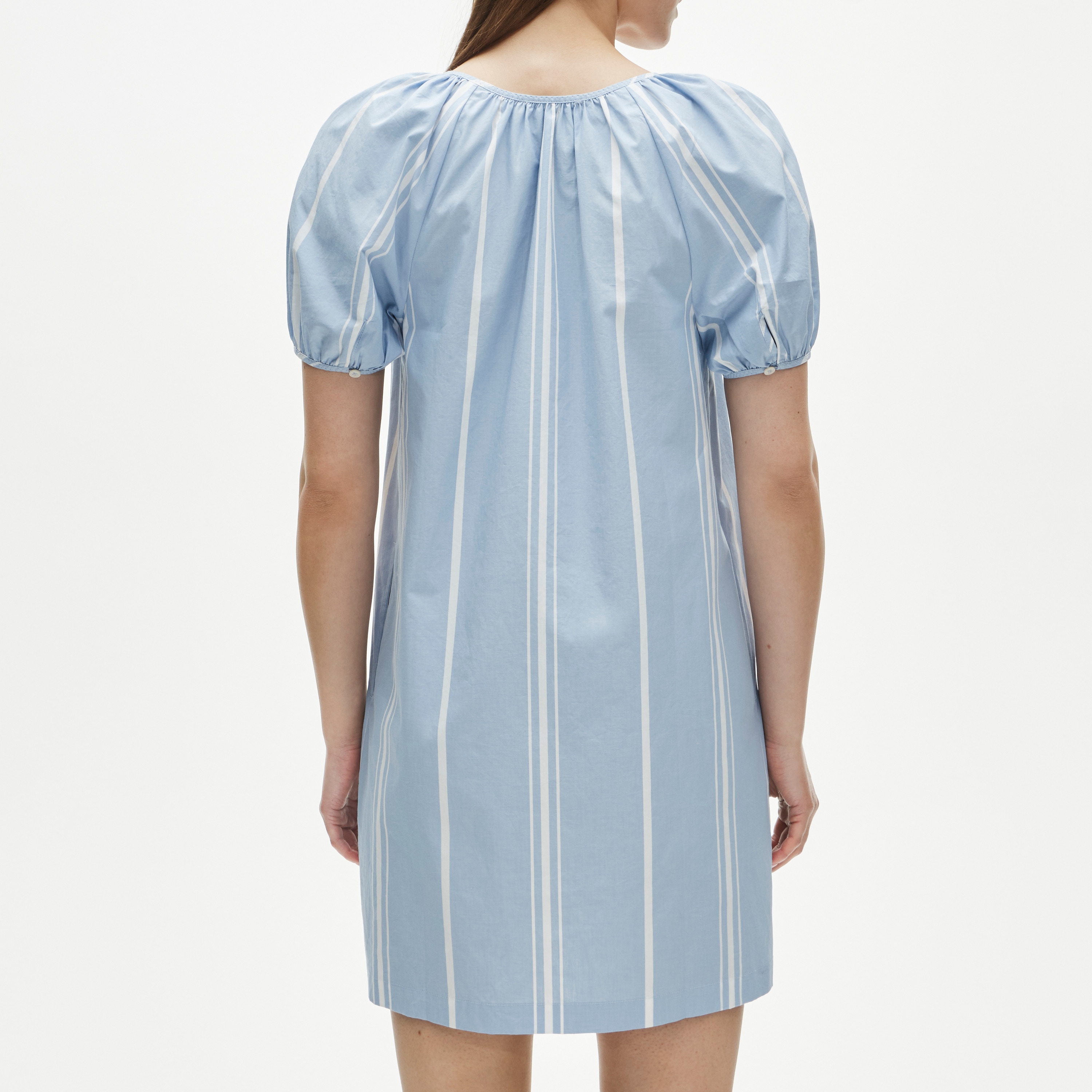 Puff-sleeve popover dress in striped cotton poplin - image 4
