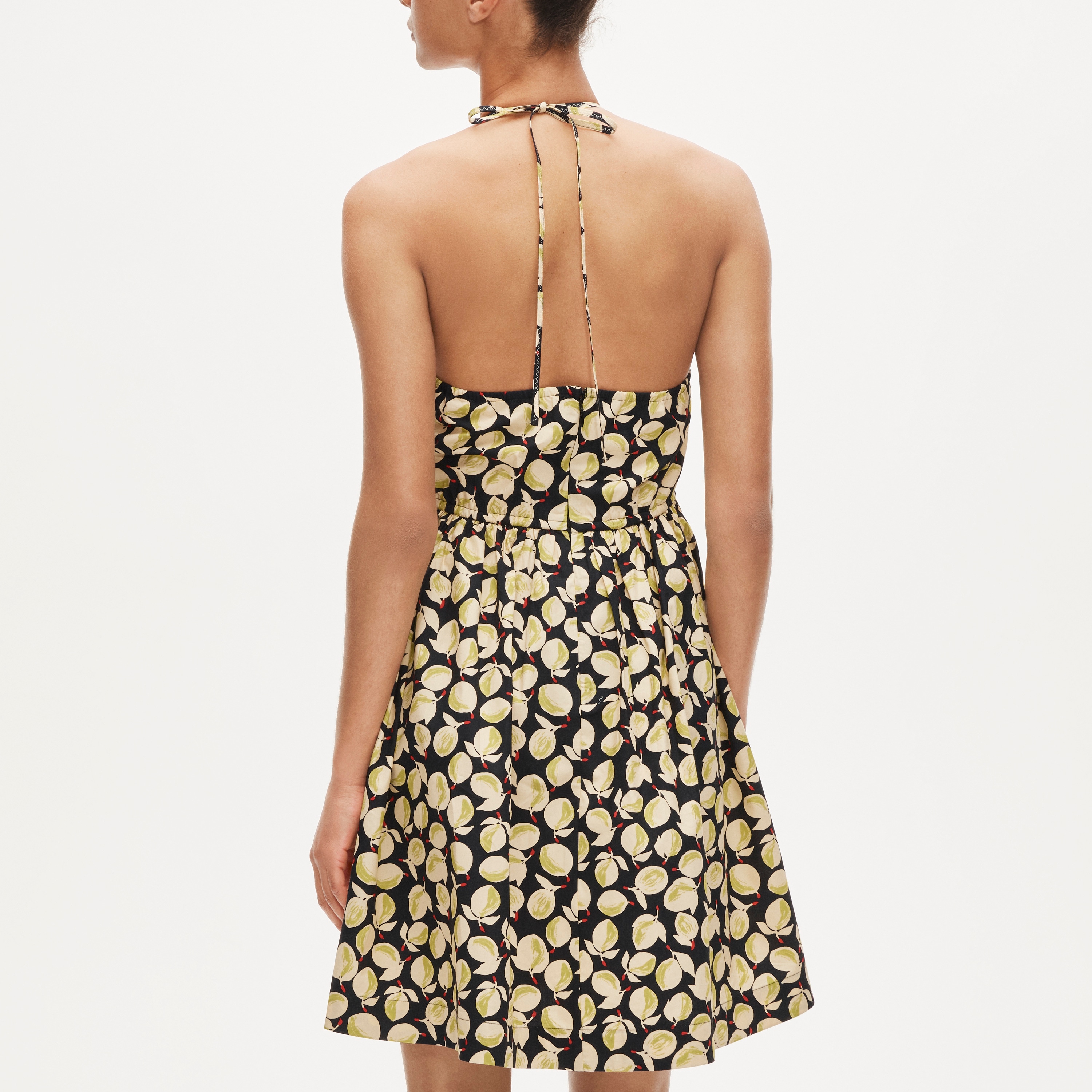 Halter dress in lemon-print cotton poplin