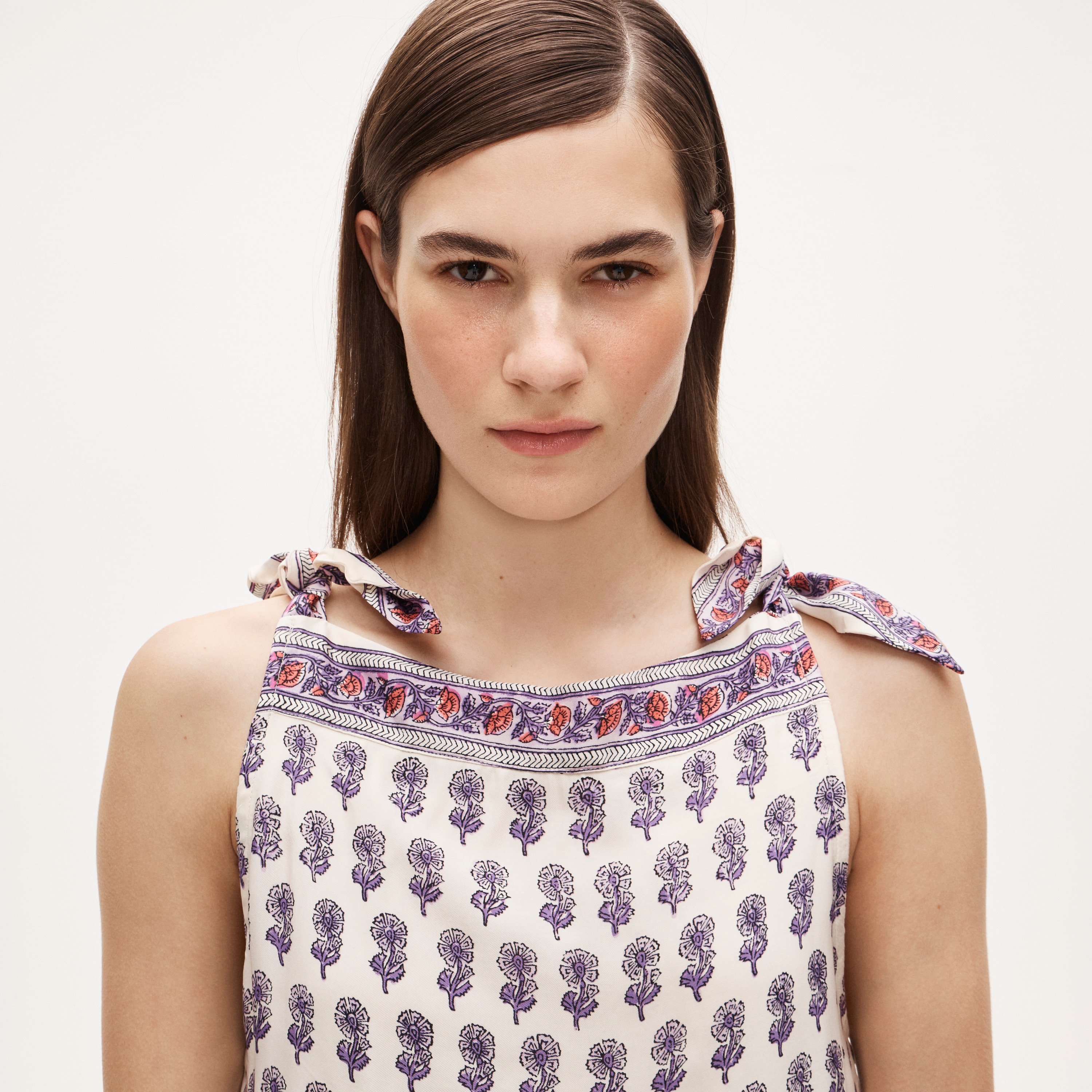 Sadie mini dress in lilac block print