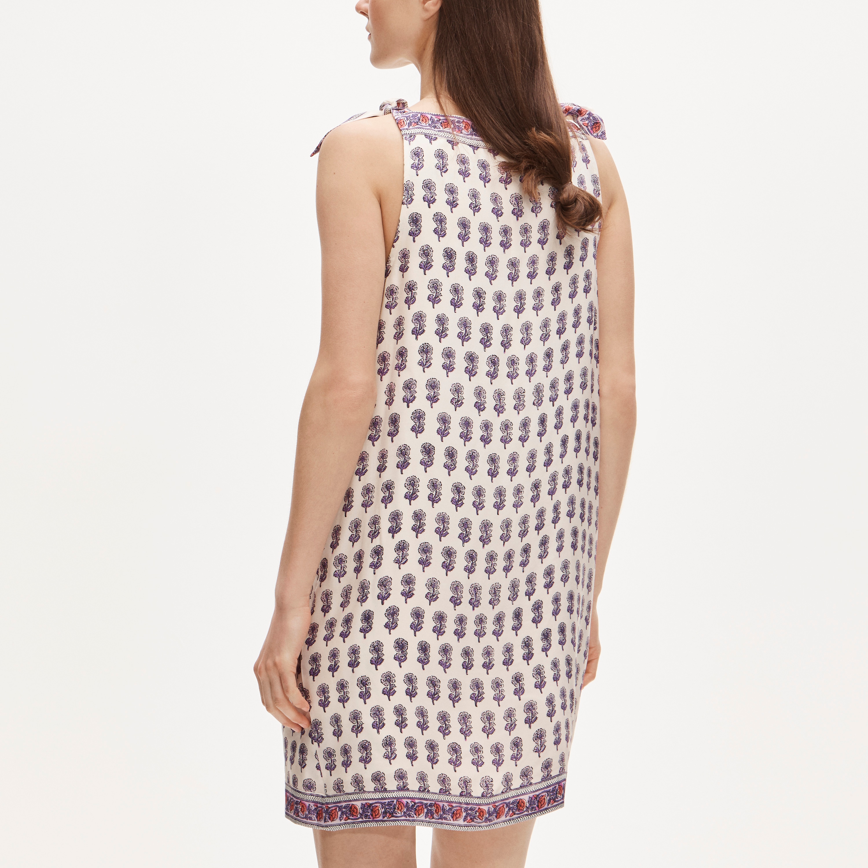 Sadie mini dress in lilac block print