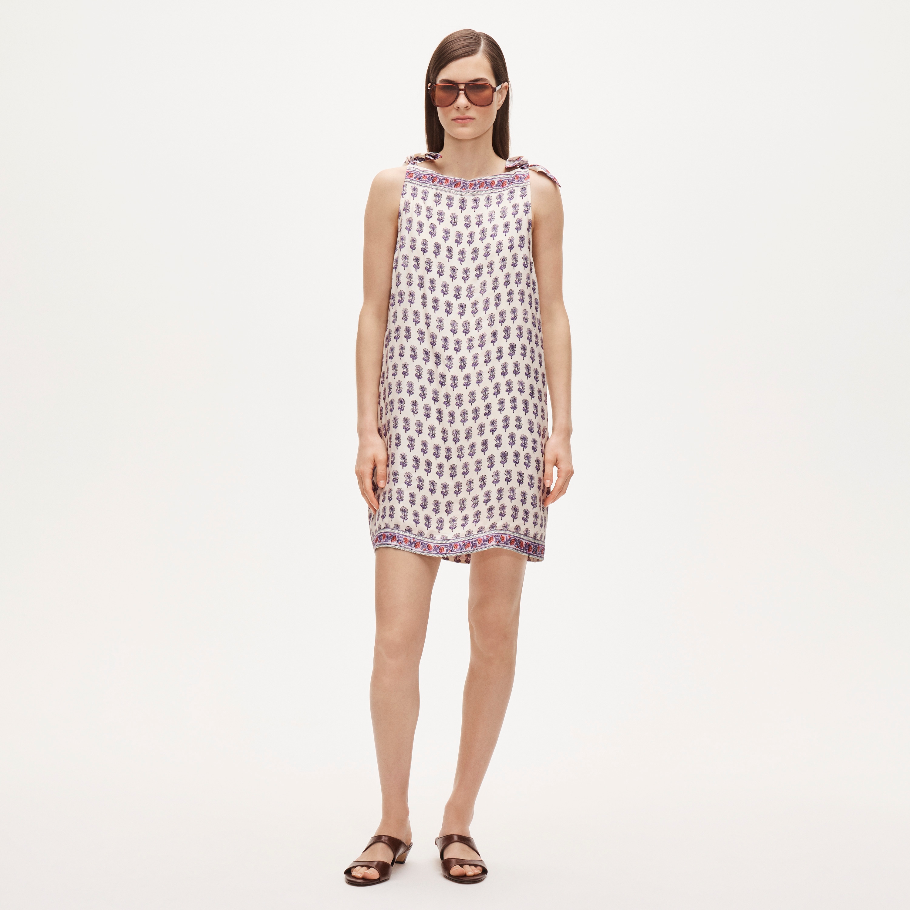 Sadie mini dress in lilac block print