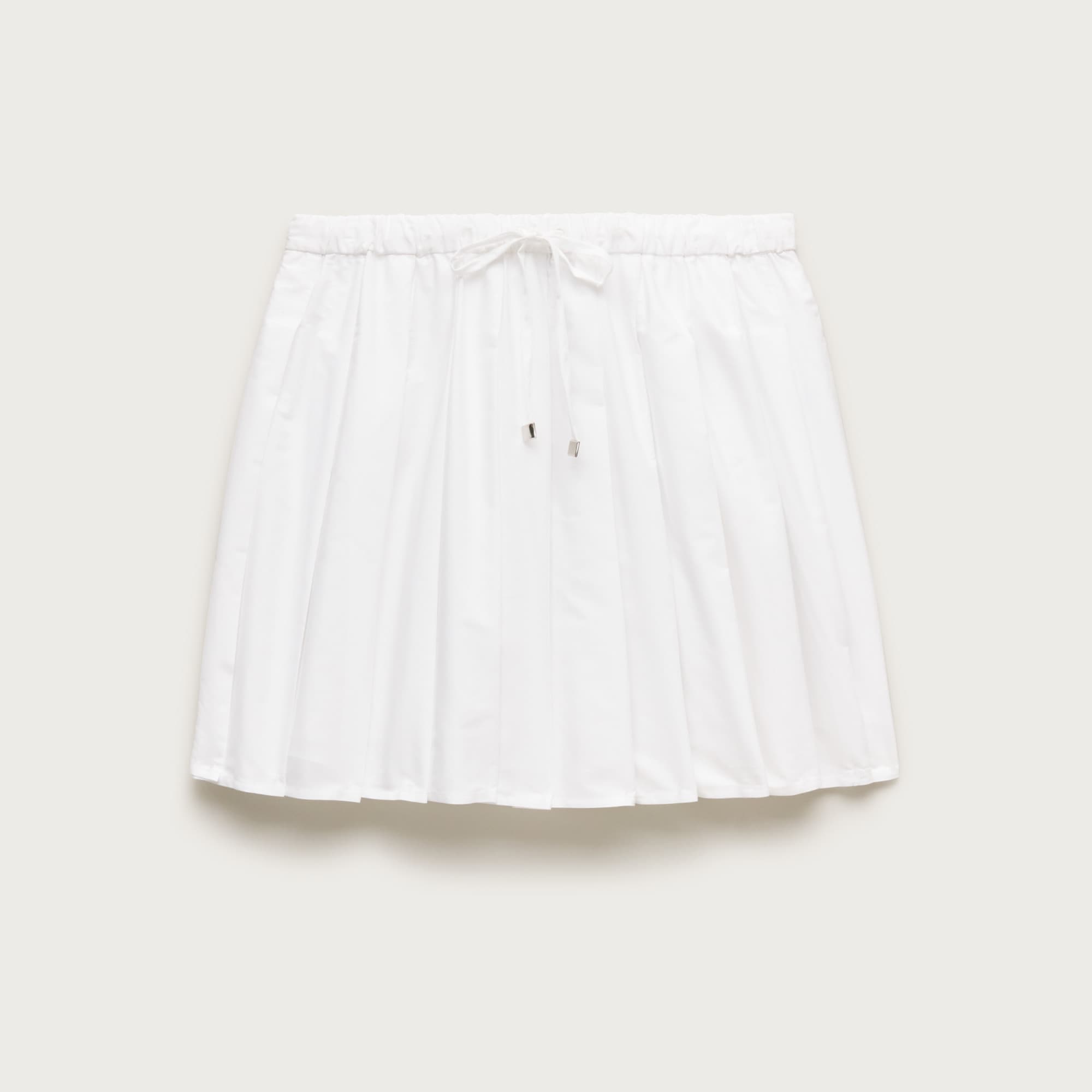 Drawstring pleated mini skirt in cotton poplin