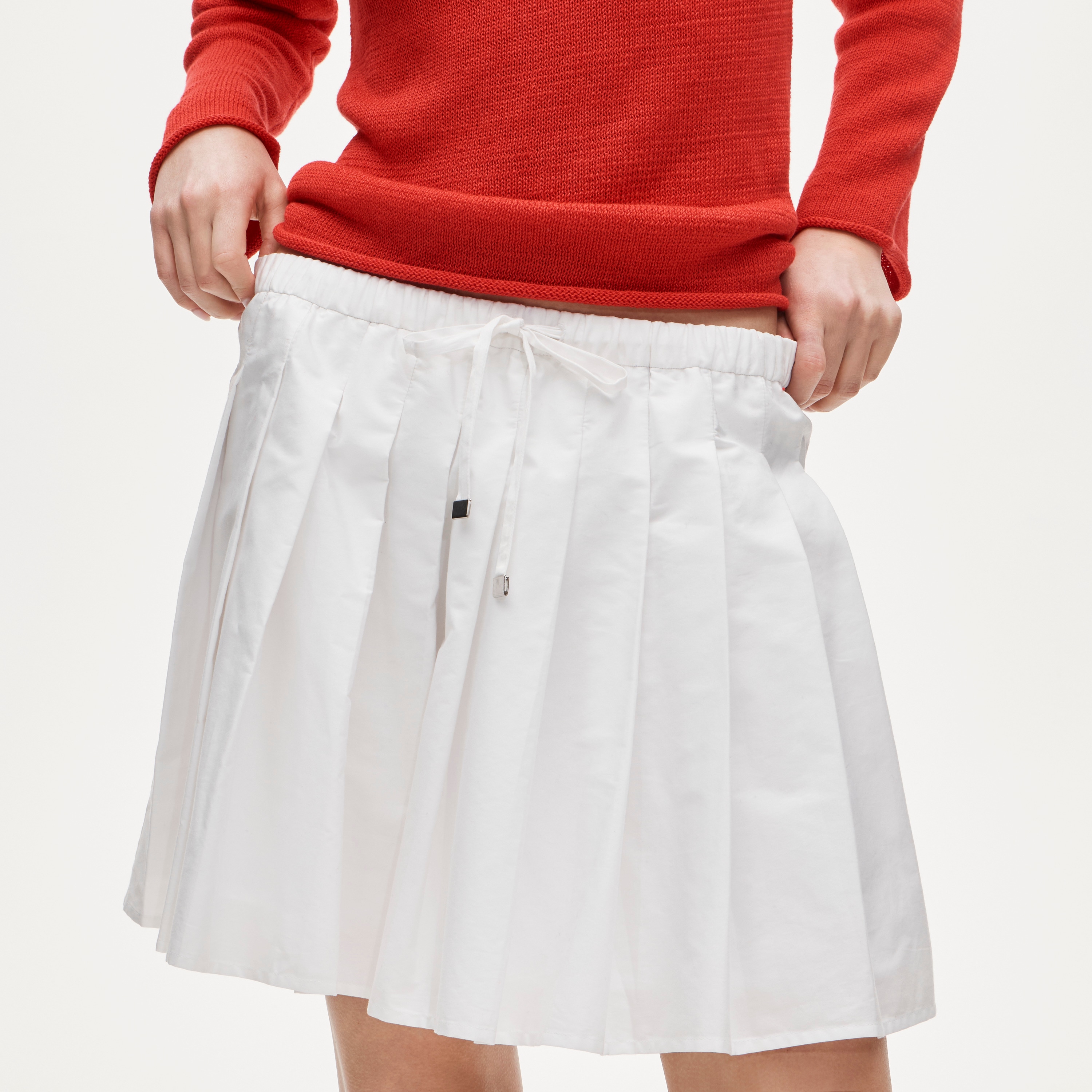 Drawstring pleated mini skirt in cotton poplin - image 3