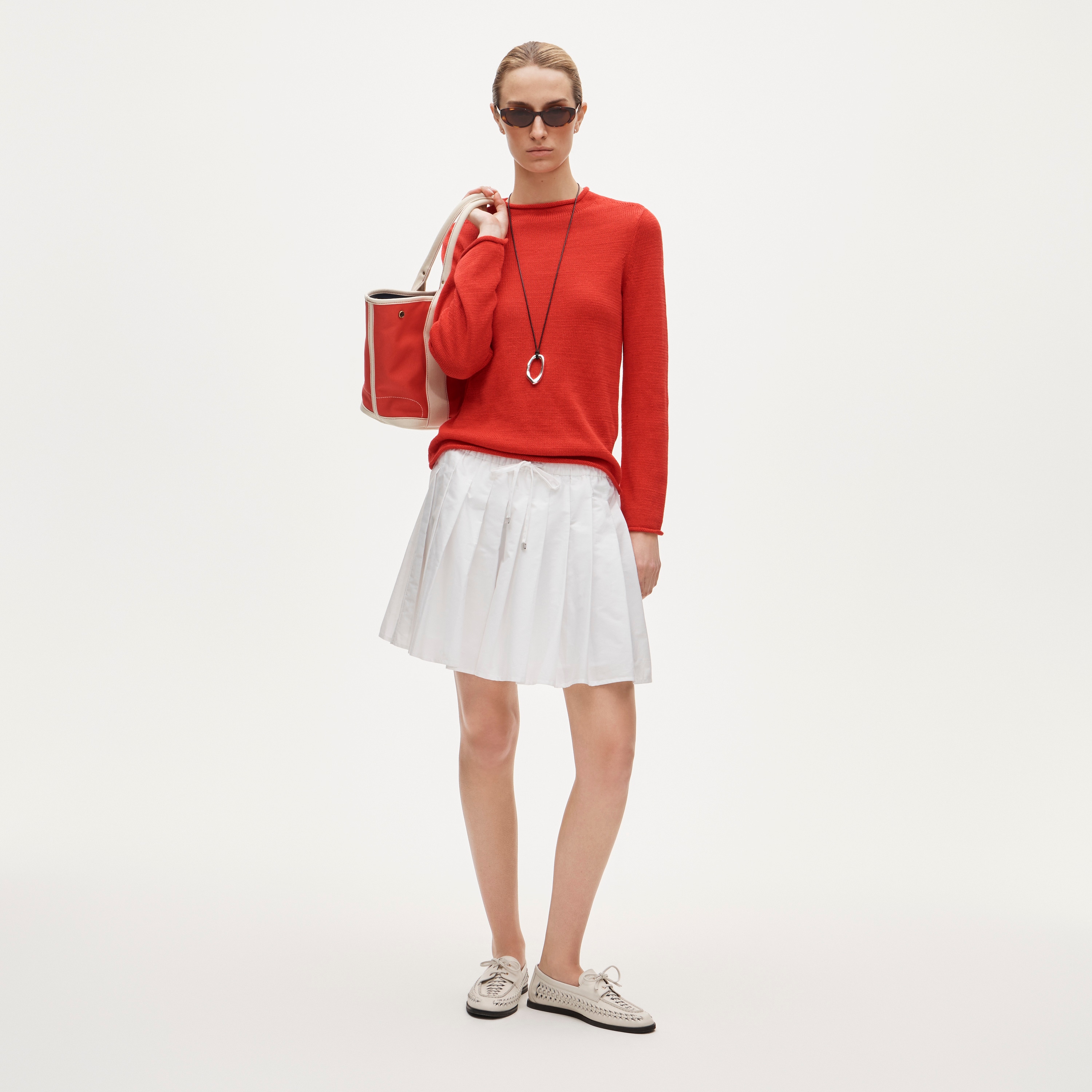 Drawstring pleated mini skirt in cotton poplin - image 2