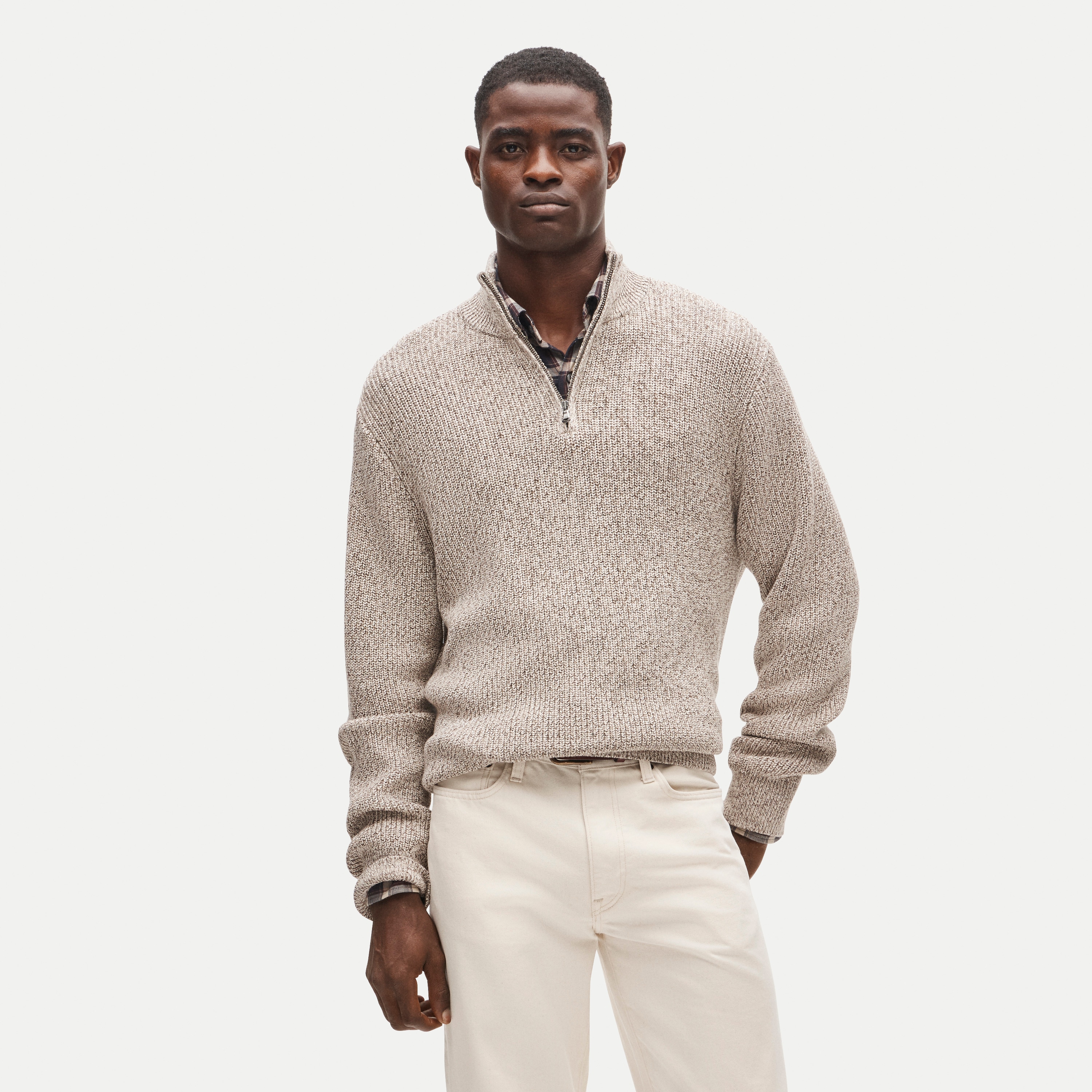 Quarter-zip sweater in marled cotton