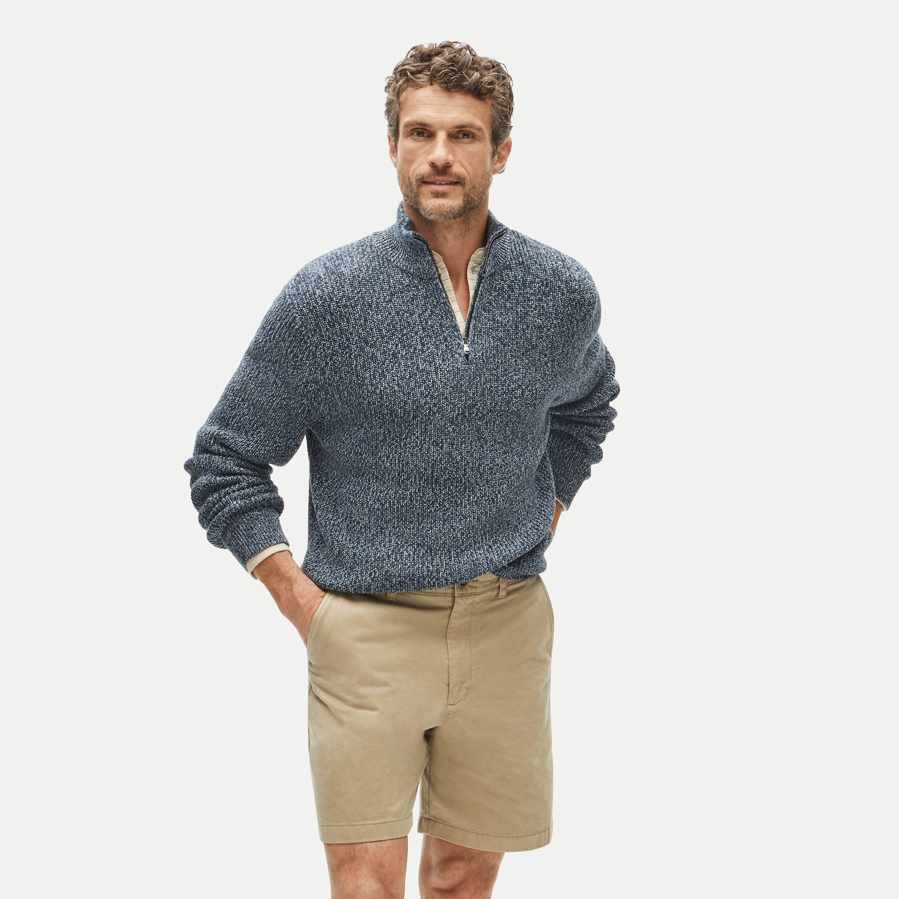 Quarter-zip sweater in marled cotton