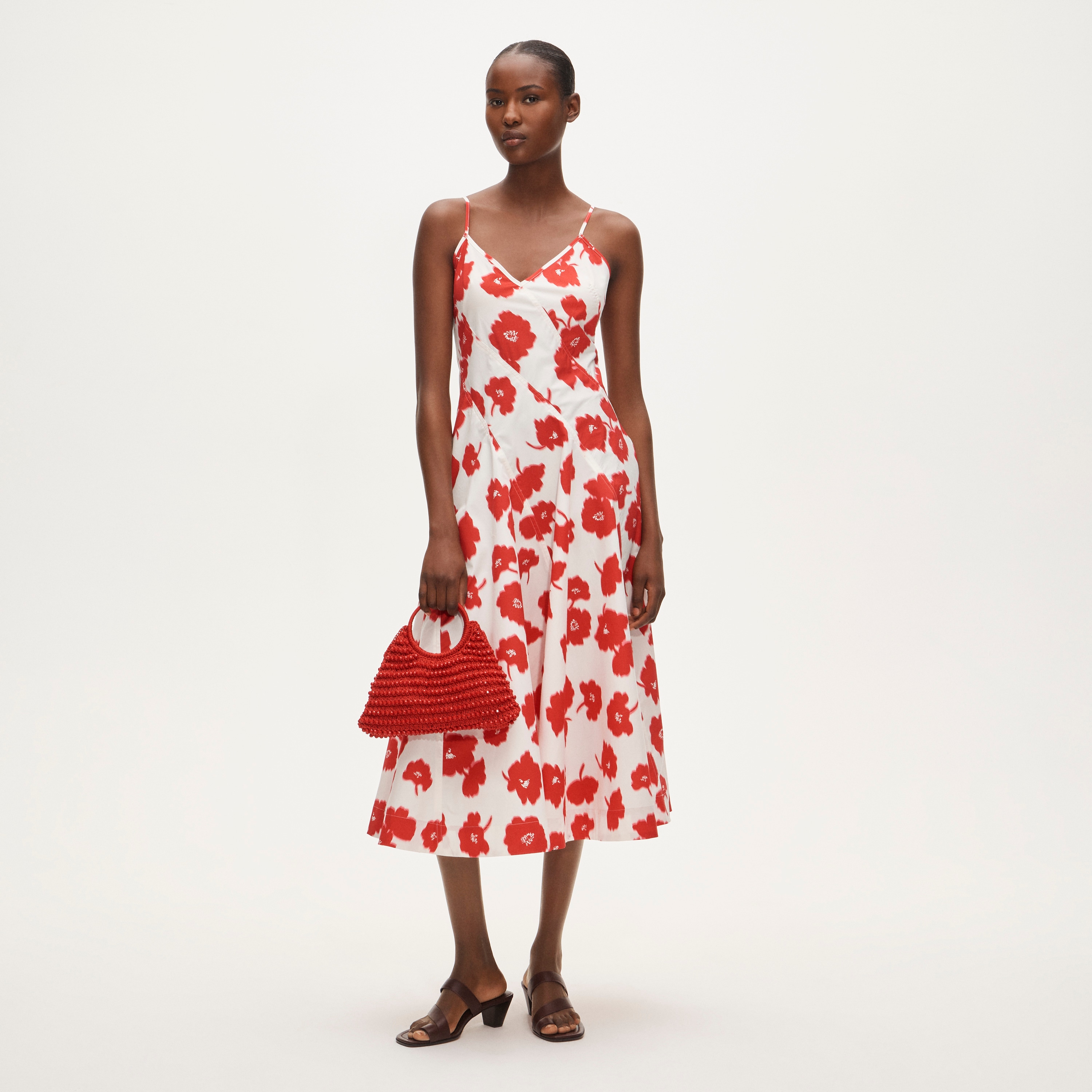 Diagonal-seam dress in blurred floral
