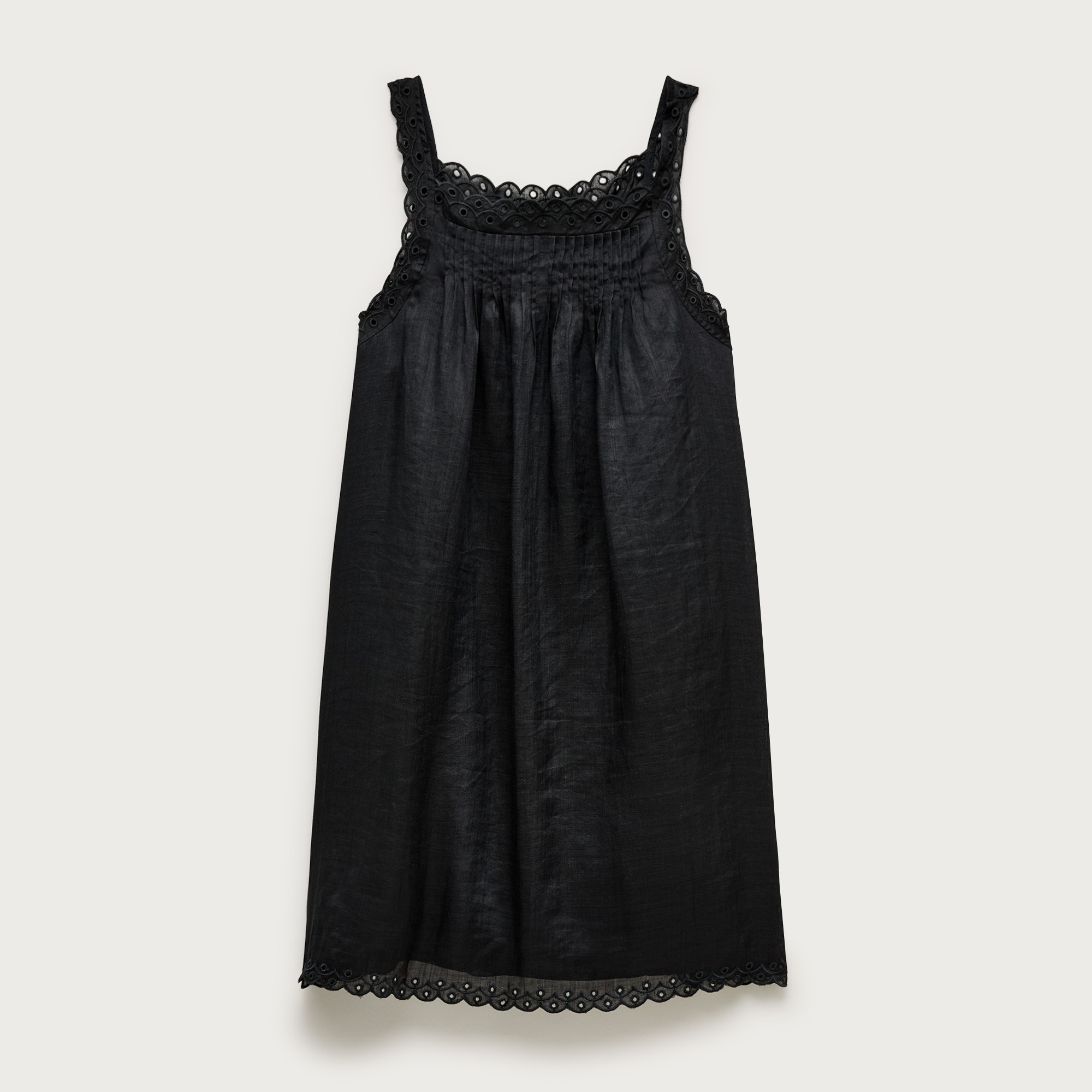 Scallop-trim mini dress in ramie
