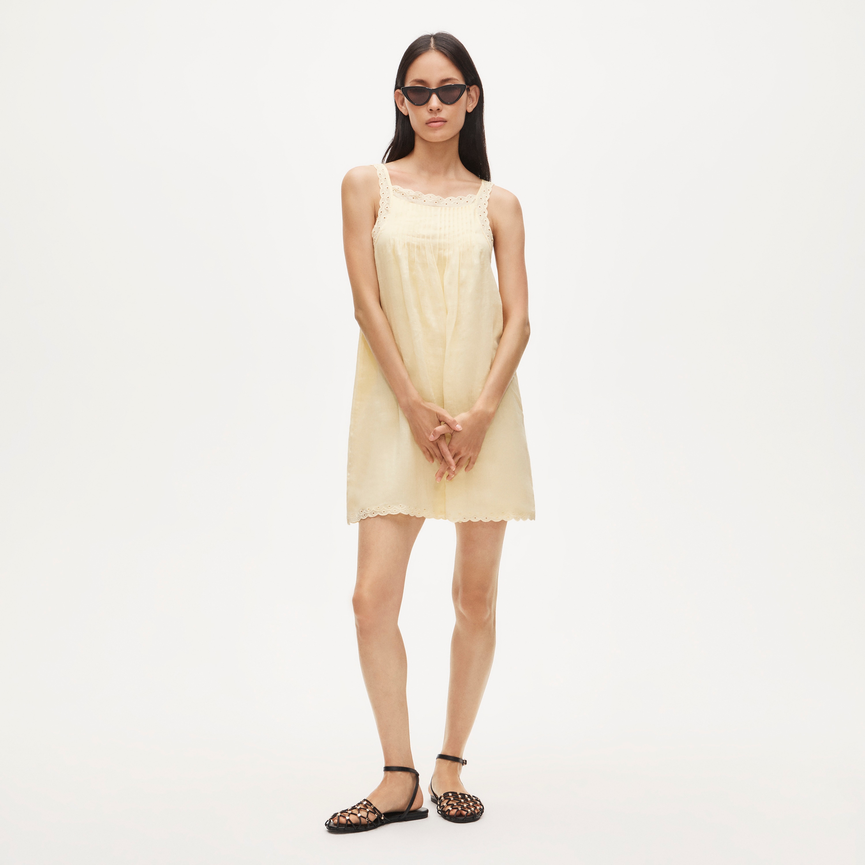 View Scallop-trim mini dress in ramie