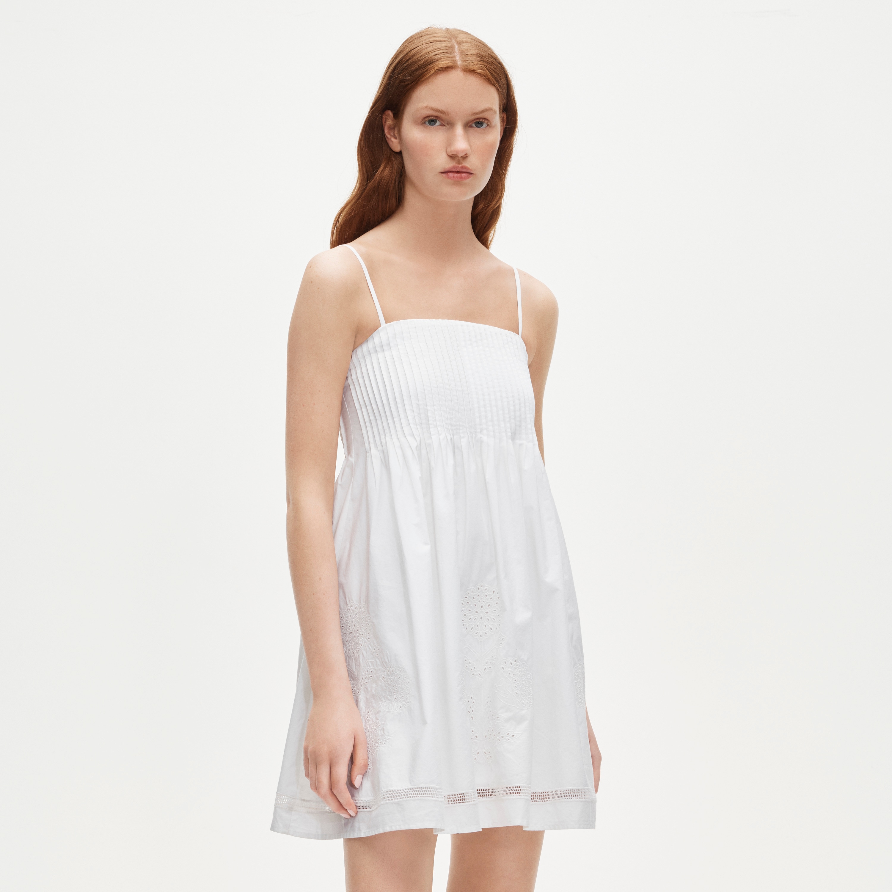 Pintuck mini dress in cotton poplin
