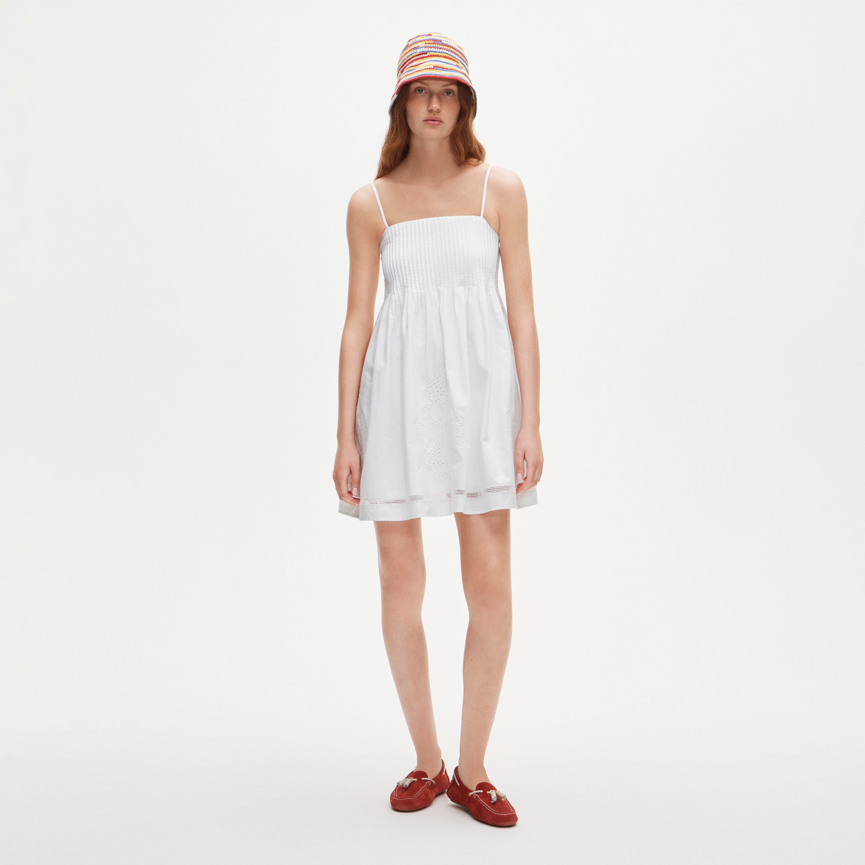 Pintuck mini dress in cotton poplin