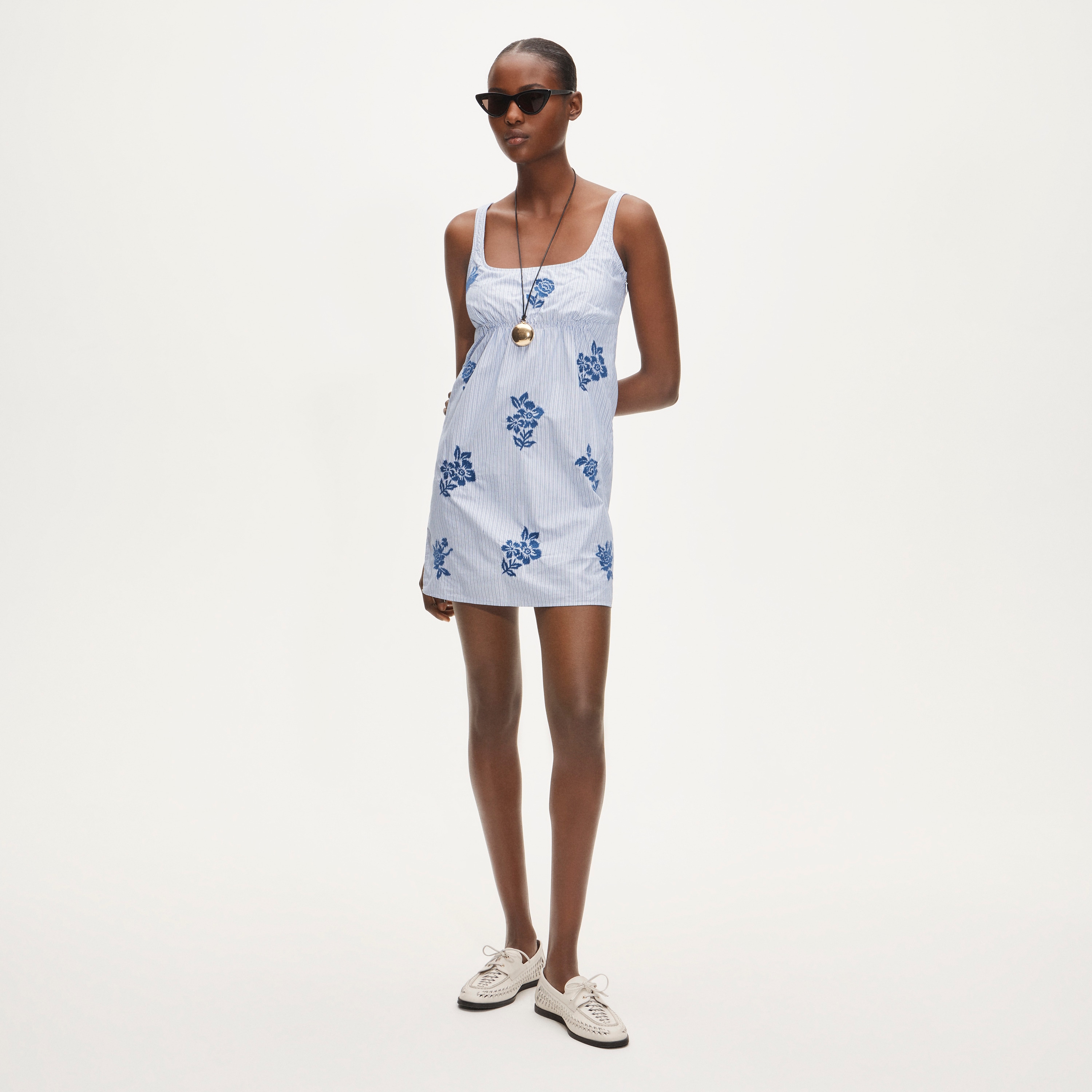 Scoopback Mini Dress In Embroidered Floral Stripe For Women | J.Crew