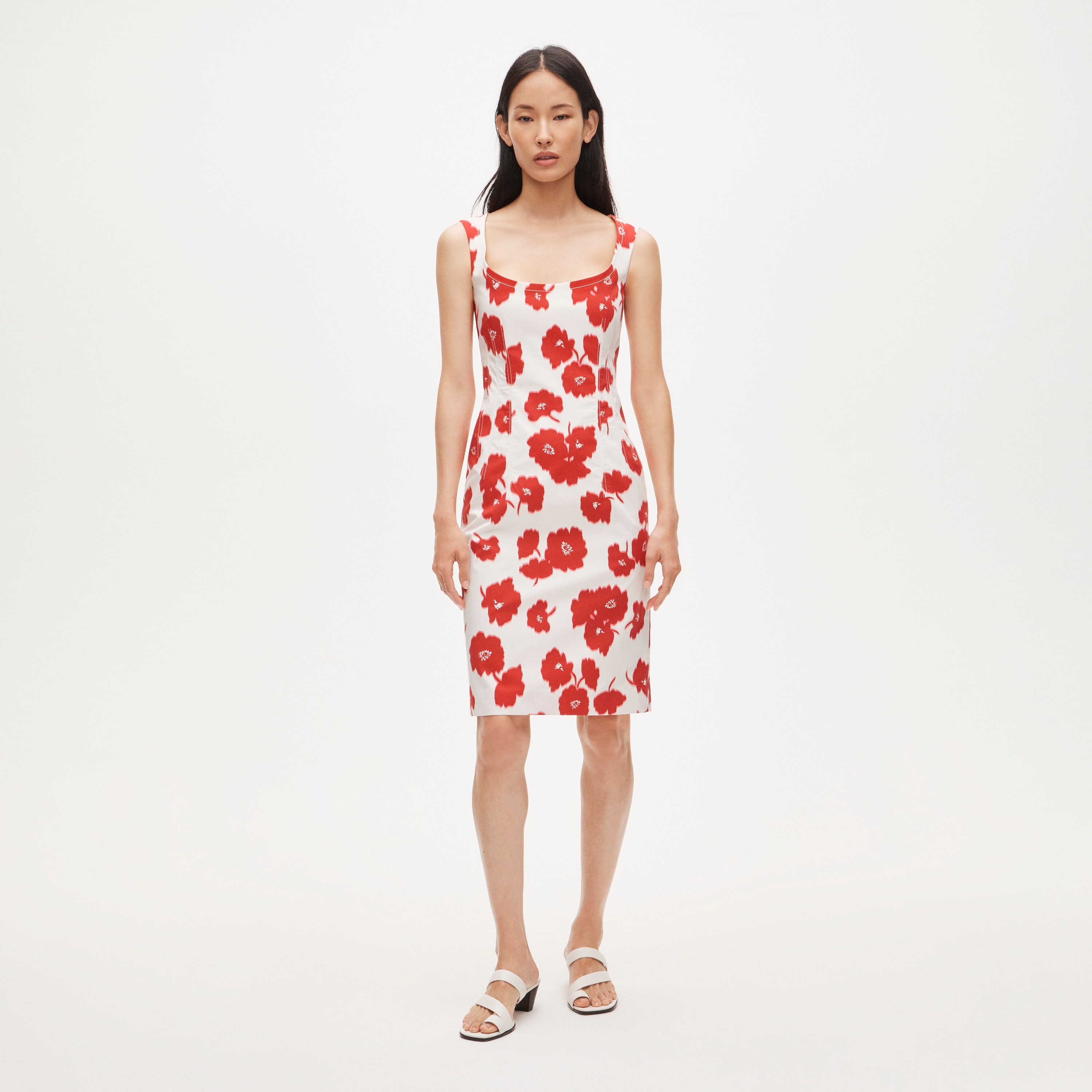 Scoopneck sheath dress in stretch cotton-blend poplin